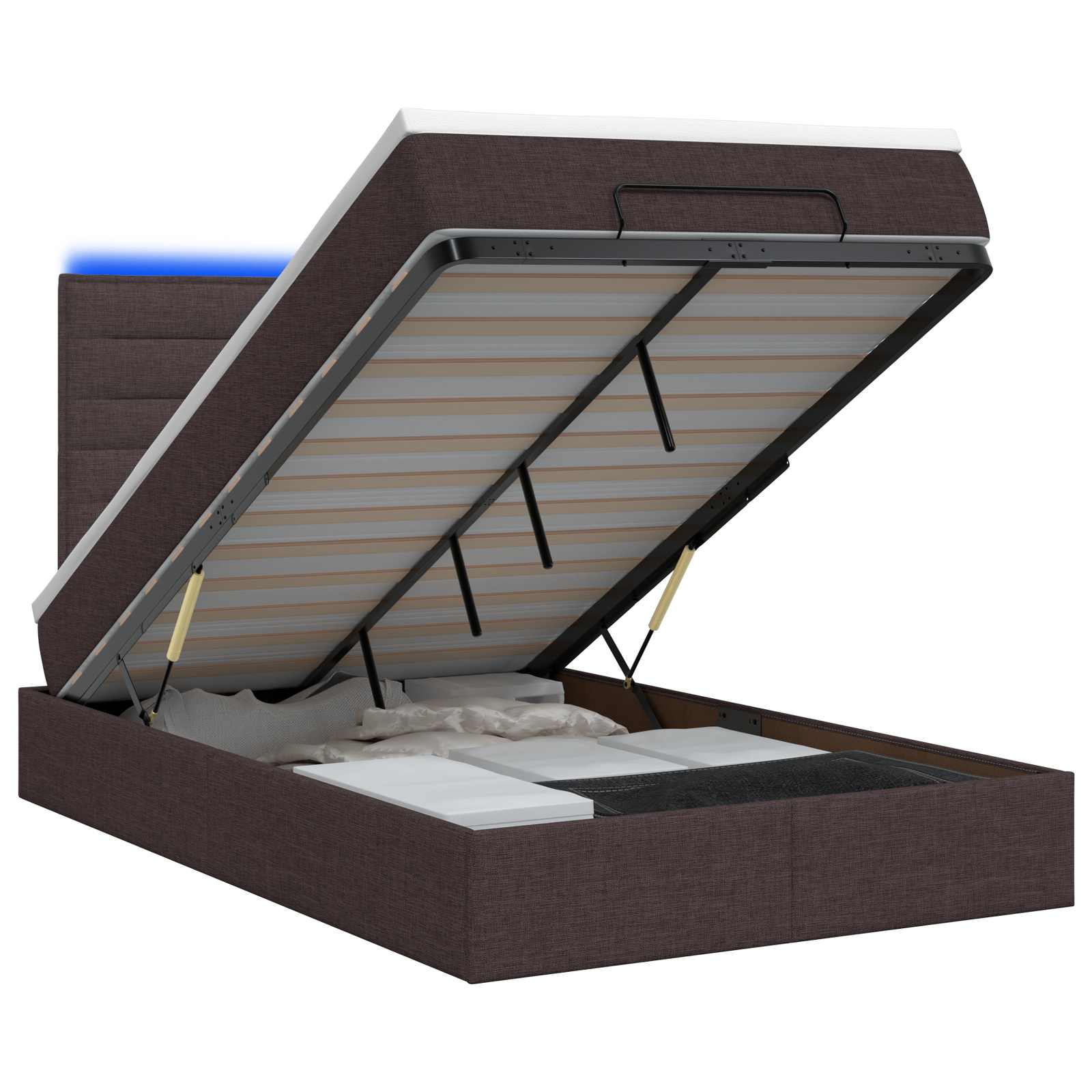 vidaXL Ottoman Bed met Matrassen en LED Donkerbruin 120 x 200 cm Stof bruin, foto 3