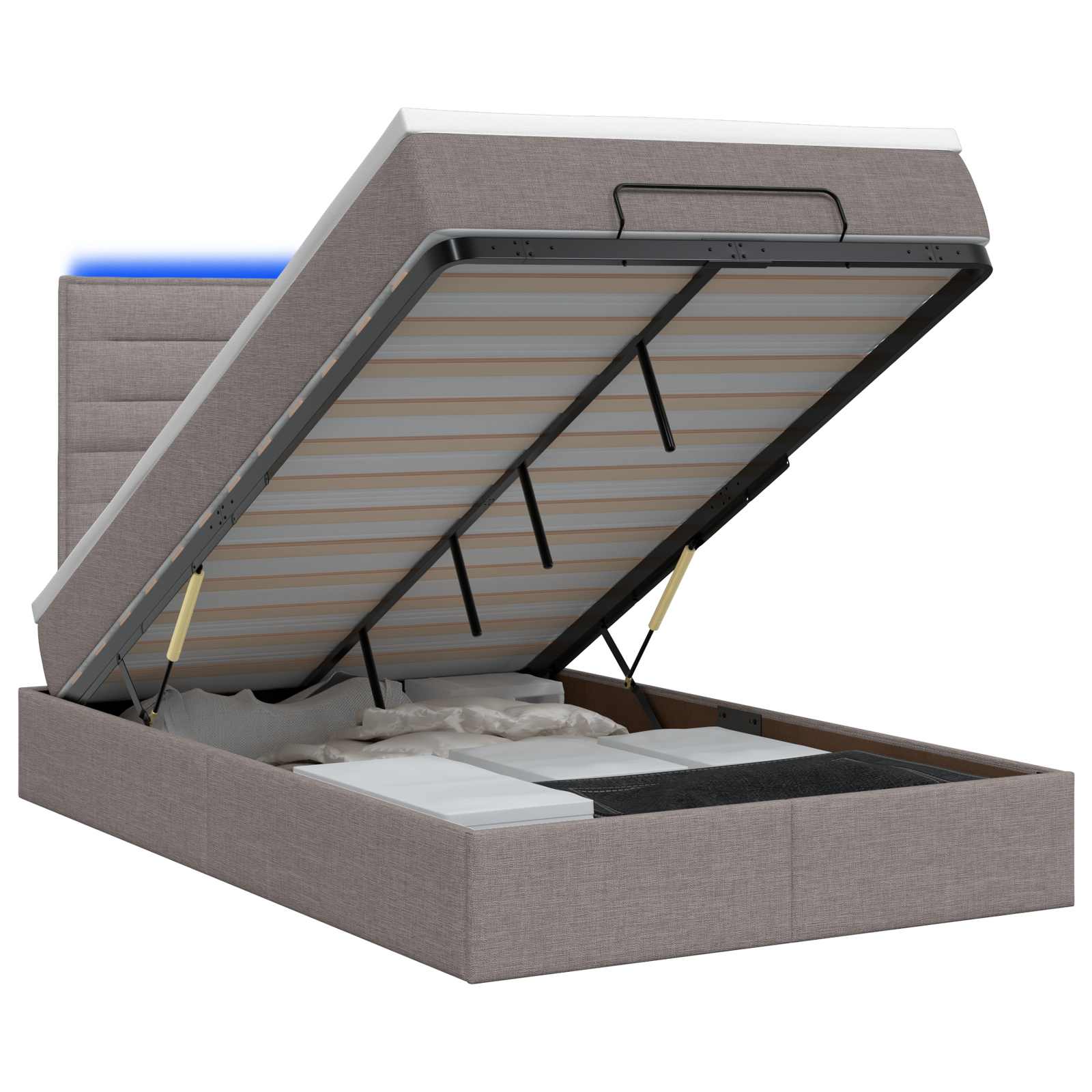 vidaXL Ottoman Bed met Matrassen en LED Taupe 120 x 200 cm Stof, foto 3