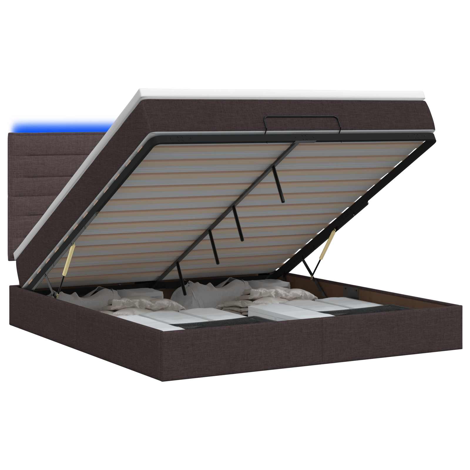 vidaXL Ottoman Bed met Matrassen en LED Donkerbruin 160 x 200 cm Stof bruin, foto 3