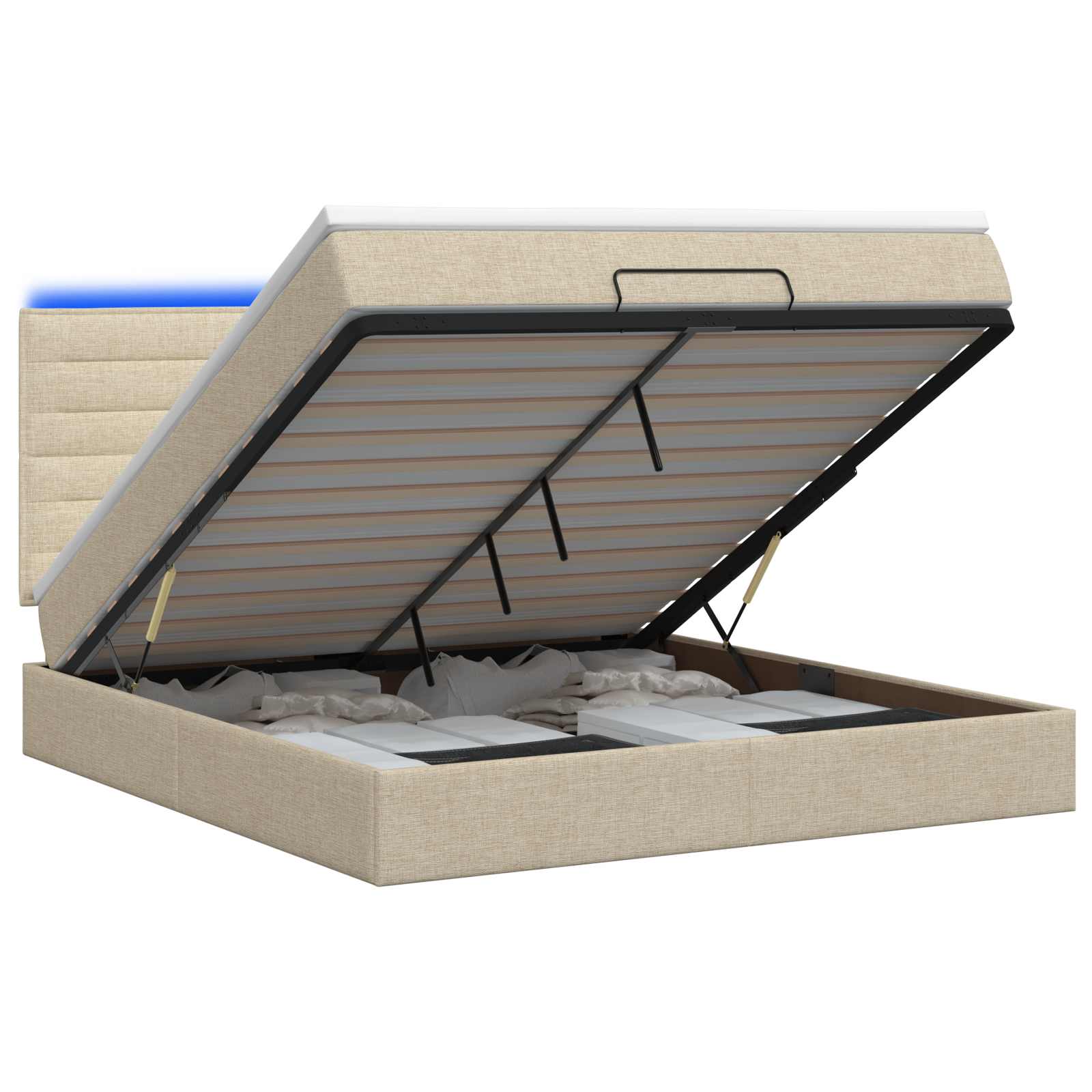 vidaXL Ottoman Bed met Matrassen en LED Crèmekleurig 160 x 200 cm Stof, foto 3