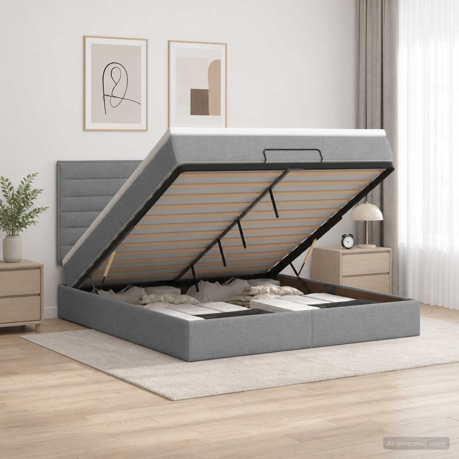 vidaXL Ottoman bed met matras Lichtgrijs 140 x 200 cm Stof