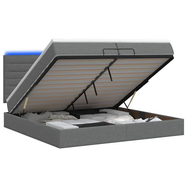 vidaXL Ottomani voodi madratsi ja LED-idega Tumehall 200 x 200 cm