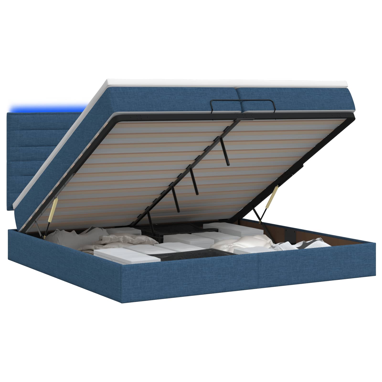 vidaXL Ottoman Bed met Matrassen en LED Blauw 200 x 200 cm Stof, foto 3
