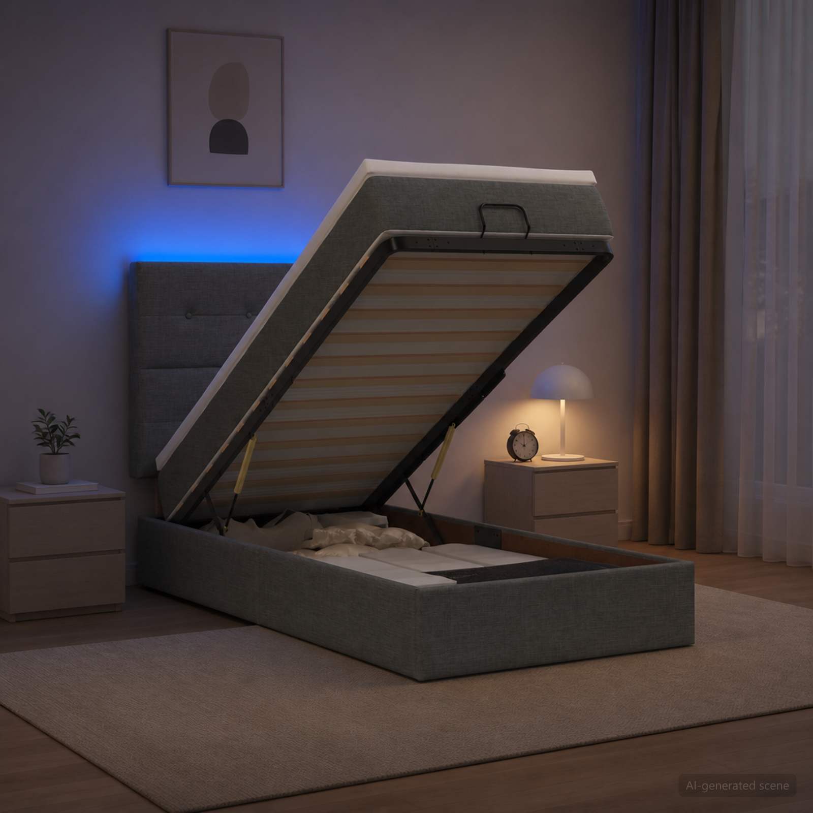 Отоман с матрак и LED с таблото Тъмносиво 100 x 200 cm Текстил