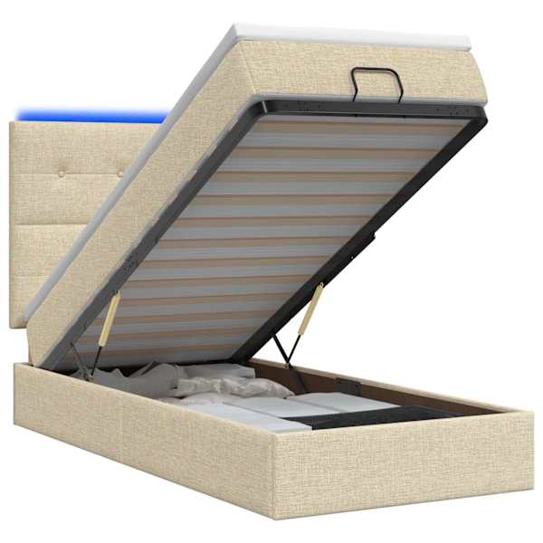 vidaXL Ottomani voodi madratsi ja LED-idega peaga Kreemjas 90 x 190 cm