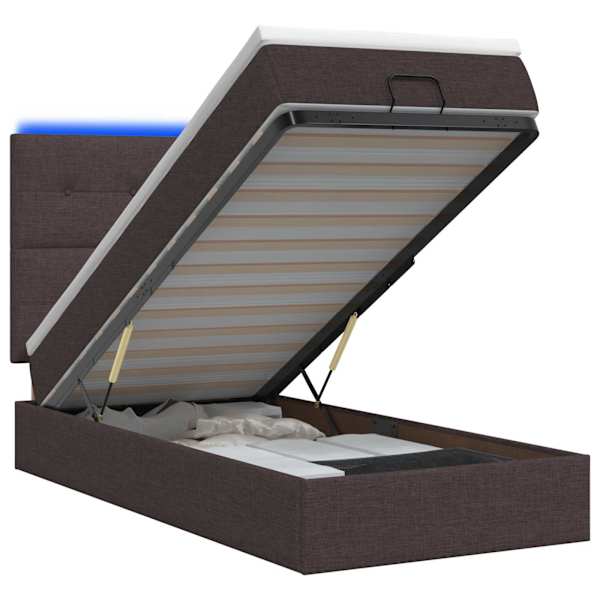 vidaXL Ottomani voodi madratsi ja LED-idega Tume pruun 90 x 200 cm