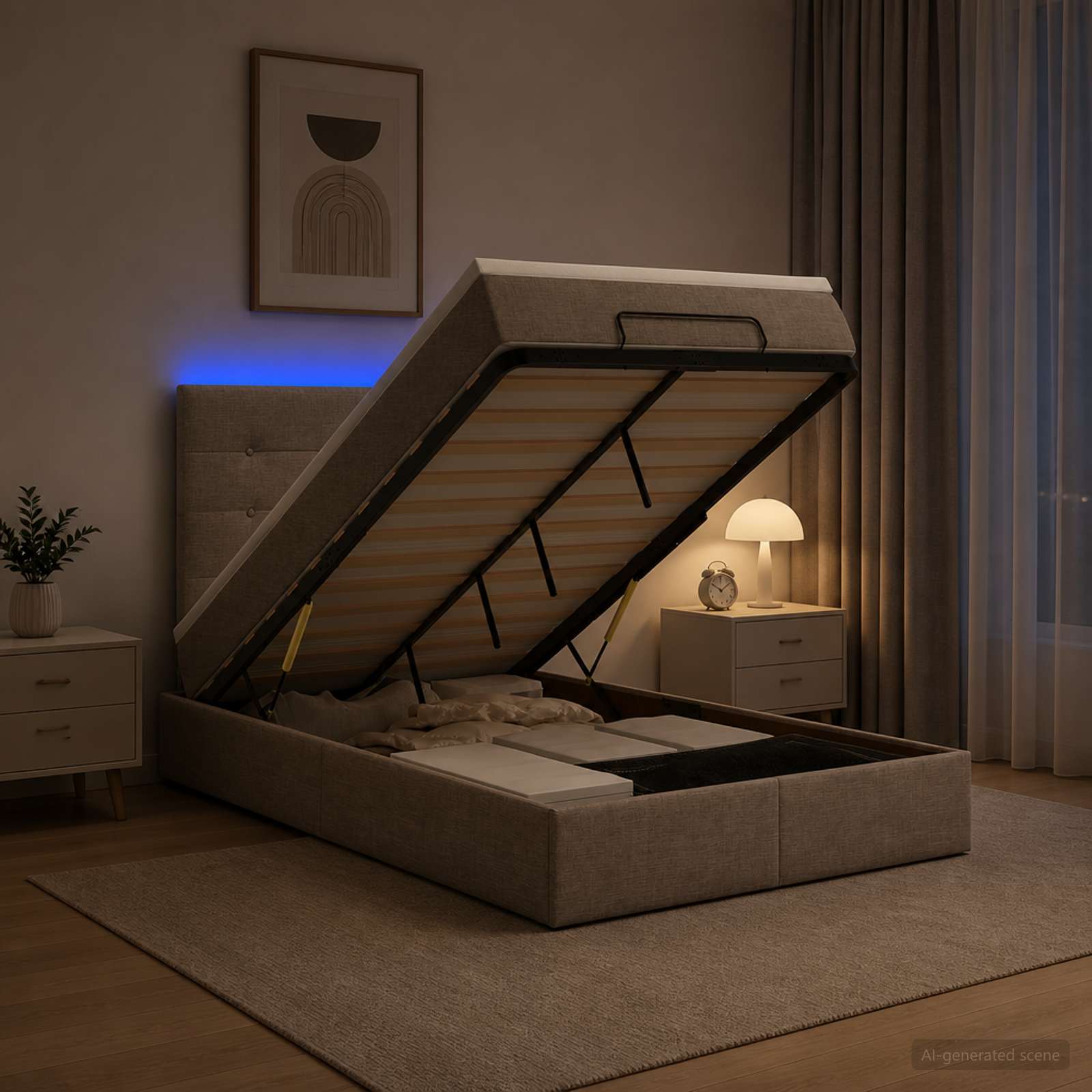 Отоман с матрак и LED с LED ленти Таупе 120 x 190 cm Текстил