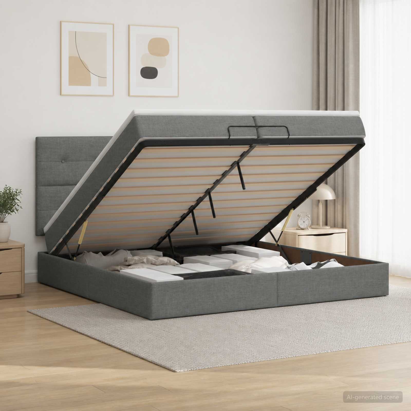 vidaXL Ottoman seng med madras Mørkegrå 200 x 200 cm Stof