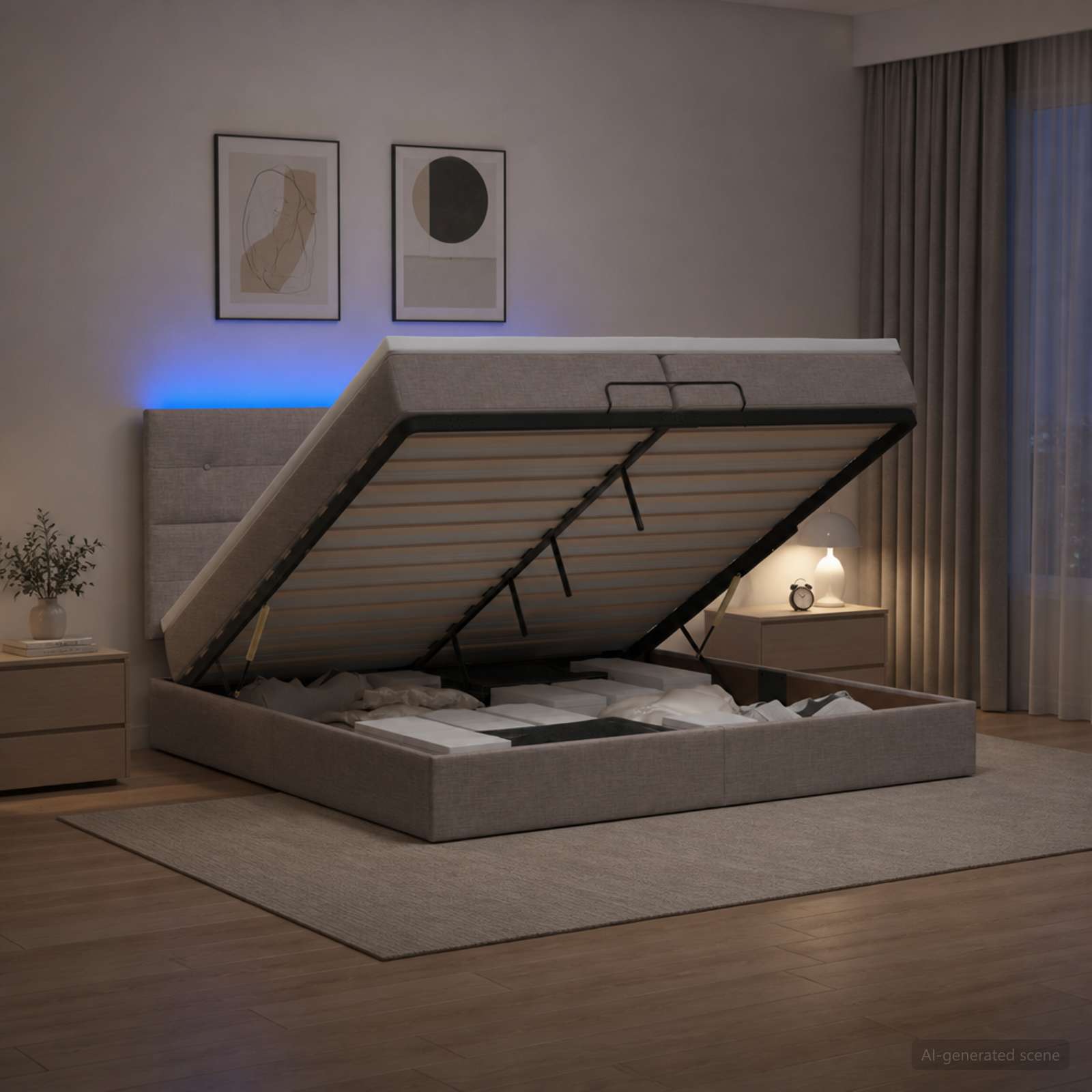 Отоман с матрак и LED с LED ленти Таупе 200 x 200 cm Текстил