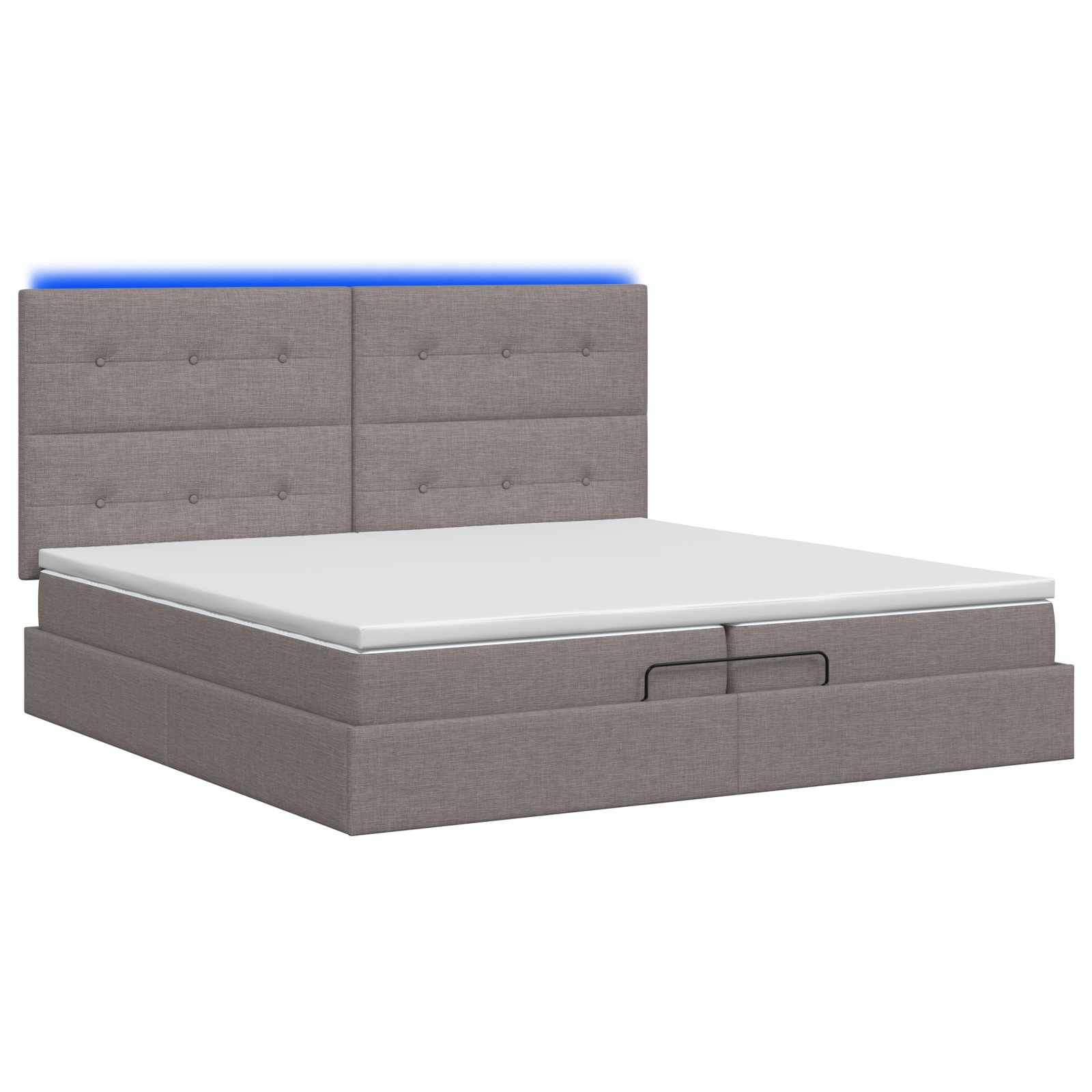 Otomanska postelja z vzmetnico in LED Taupe 200 x 200 cm Blago