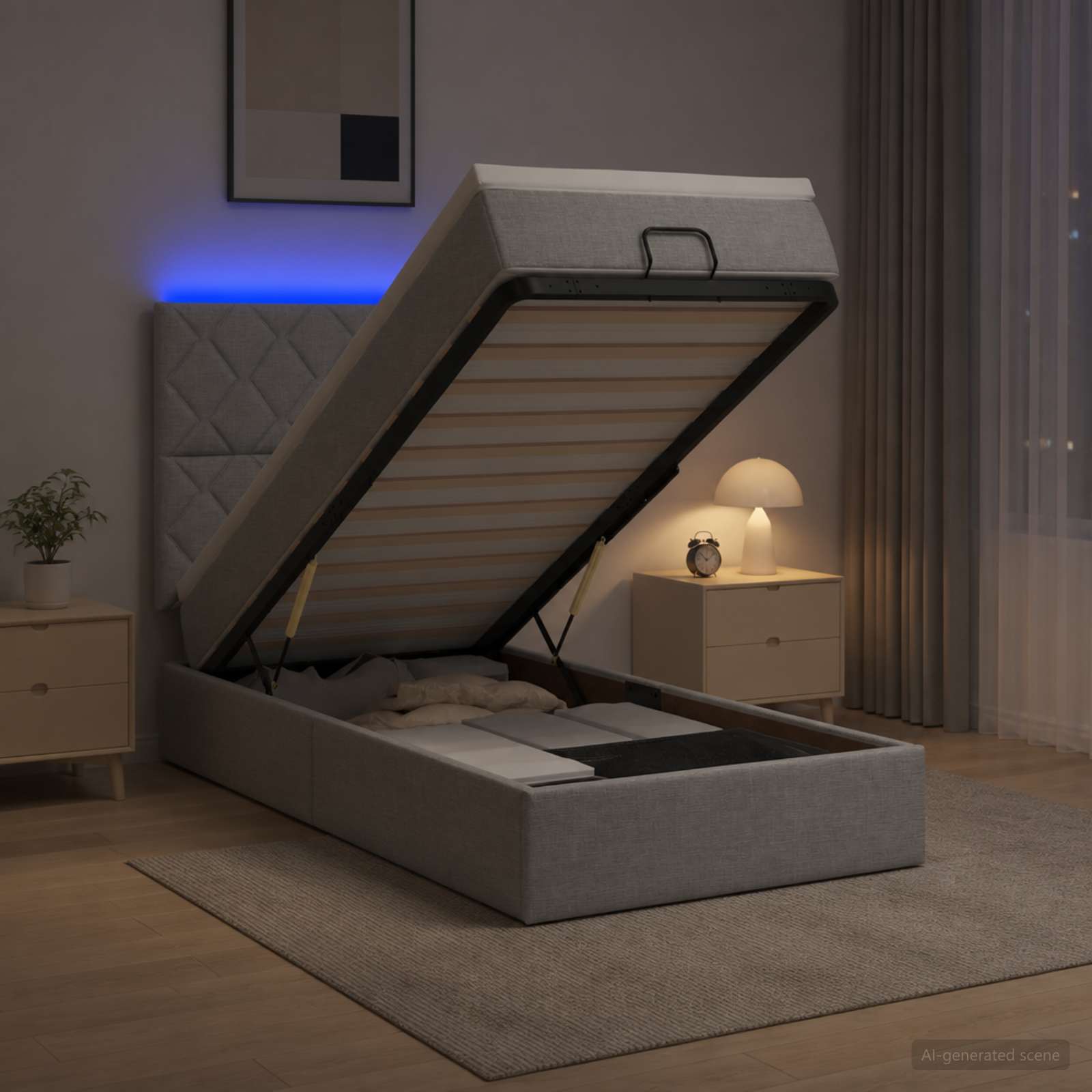 Отоман с матрак и LED с таблото Светлосиво 80 x 200 cm Текстил