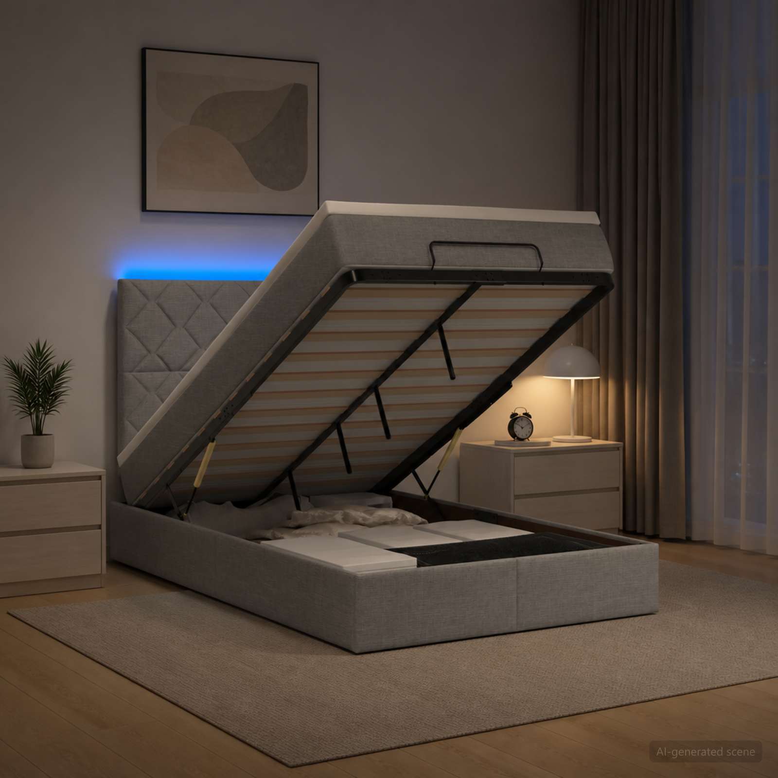 Отоман с матрак и LED с таблото Светлосиво 120 x 190 cm Текстил