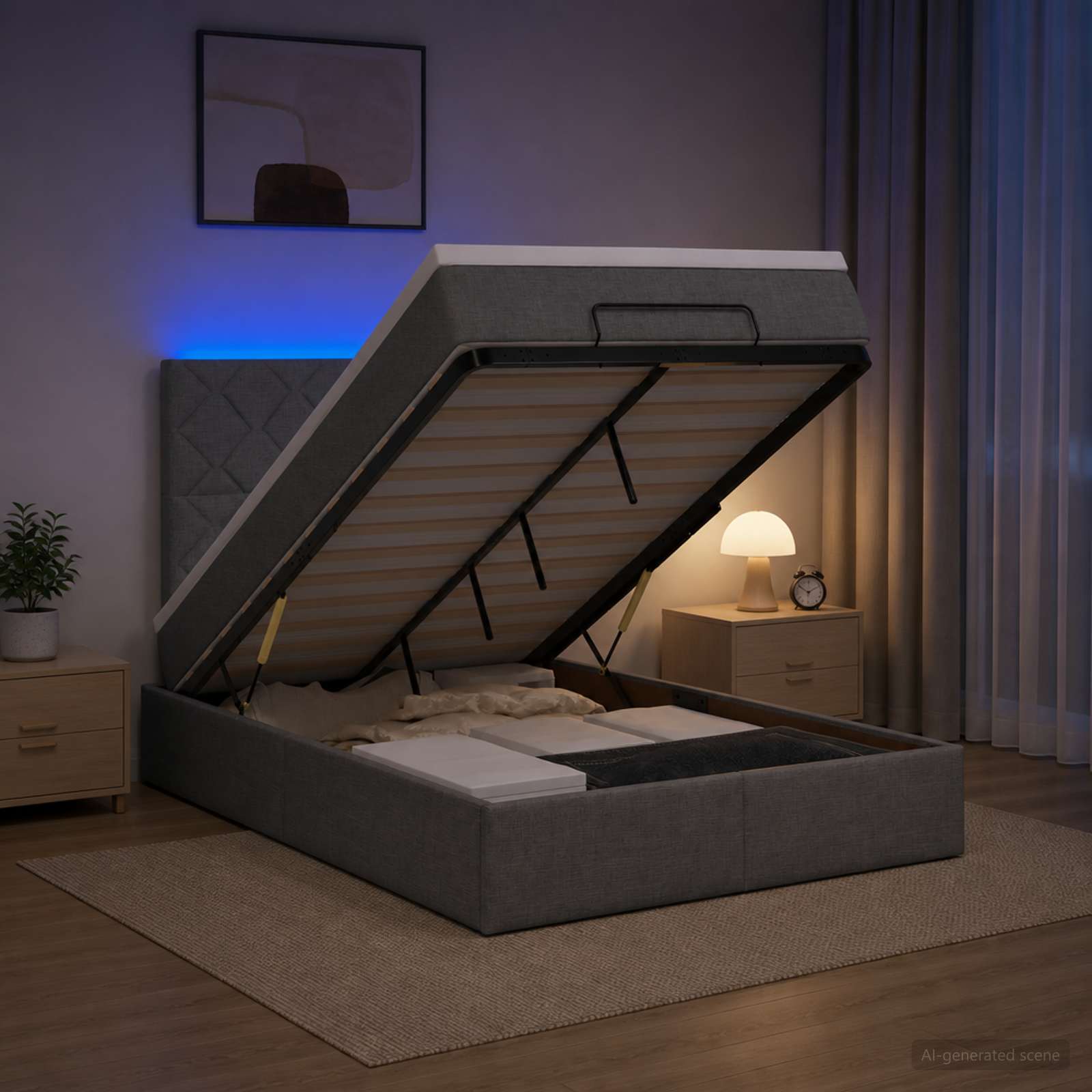 Отоман с матрак и LED с таблото Тъмносиво 120 x 190 cm Текстил