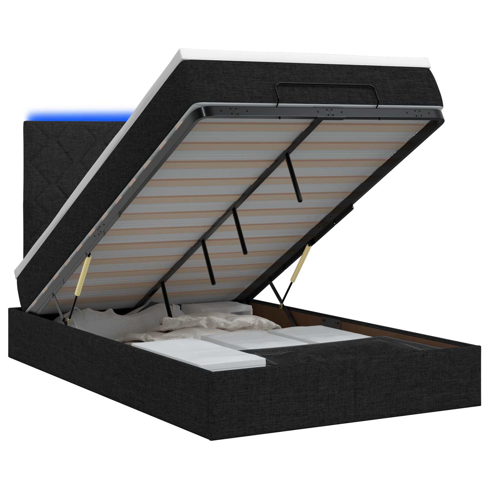 vidaXL Ottoman Bed met Matrassen en LED Zwart 120 x 200 cm Stof, foto 3