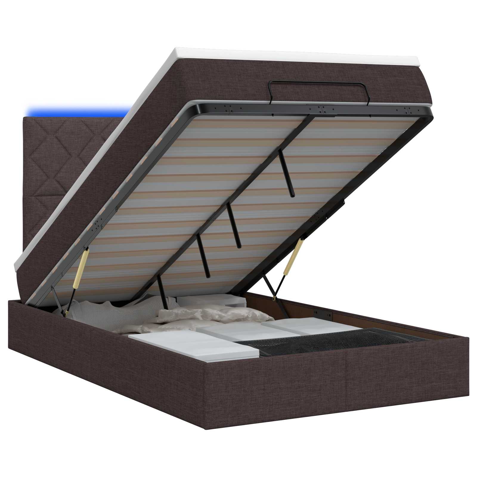 vidaXL Ottoman Bed met Matrassen en LED Donkerbruin 120 x 200 cm Stof bruin, foto 3