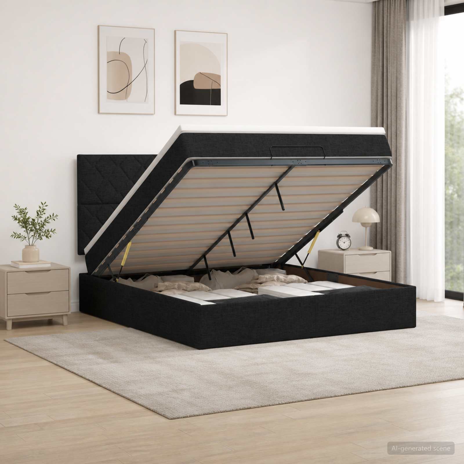 Огледално легло с матрак с таблото Черно 140 x 190 cm Текстил