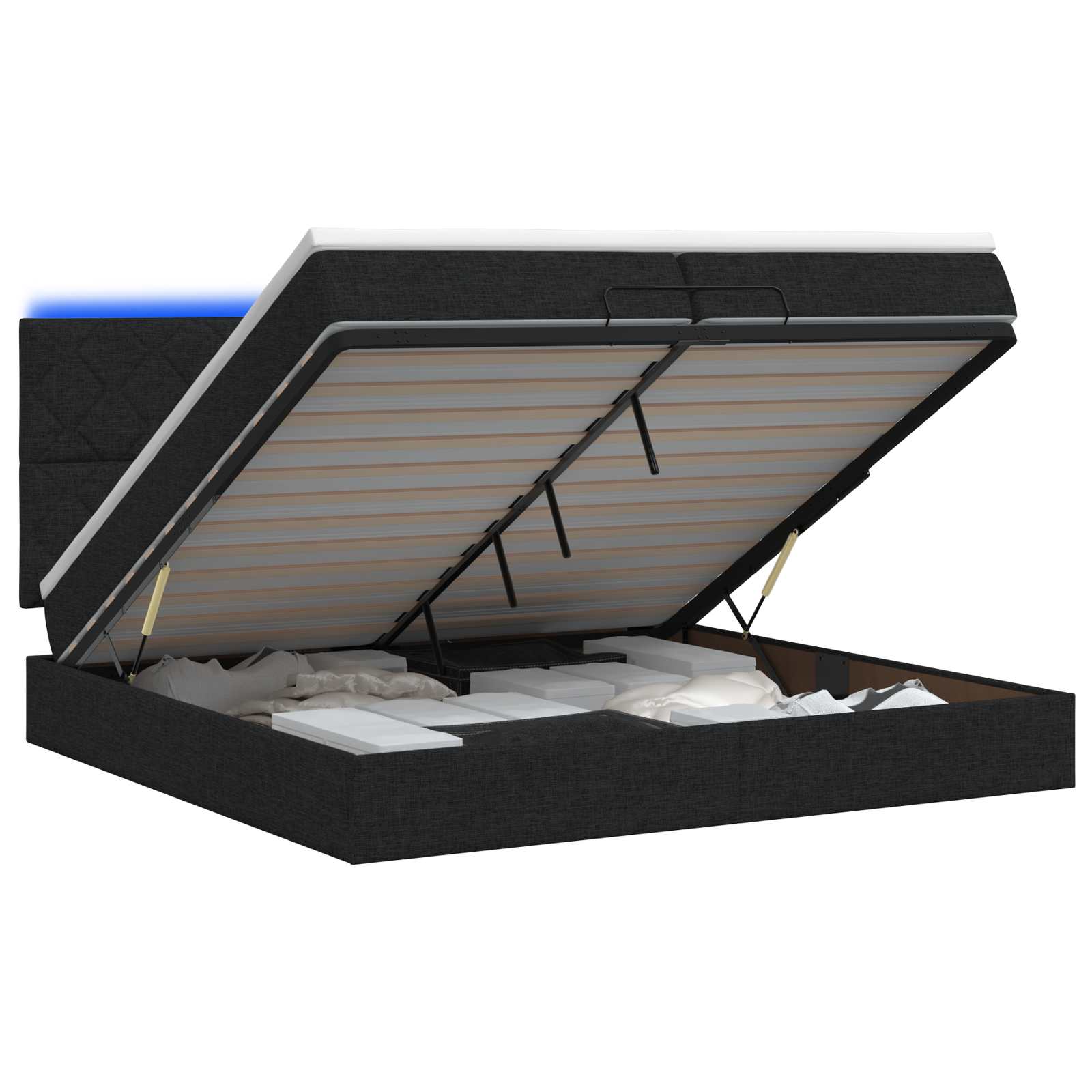 Ottoman Bed met Matrassen en LED Zwart 200 x 200 cm Stof – afbeelding 1