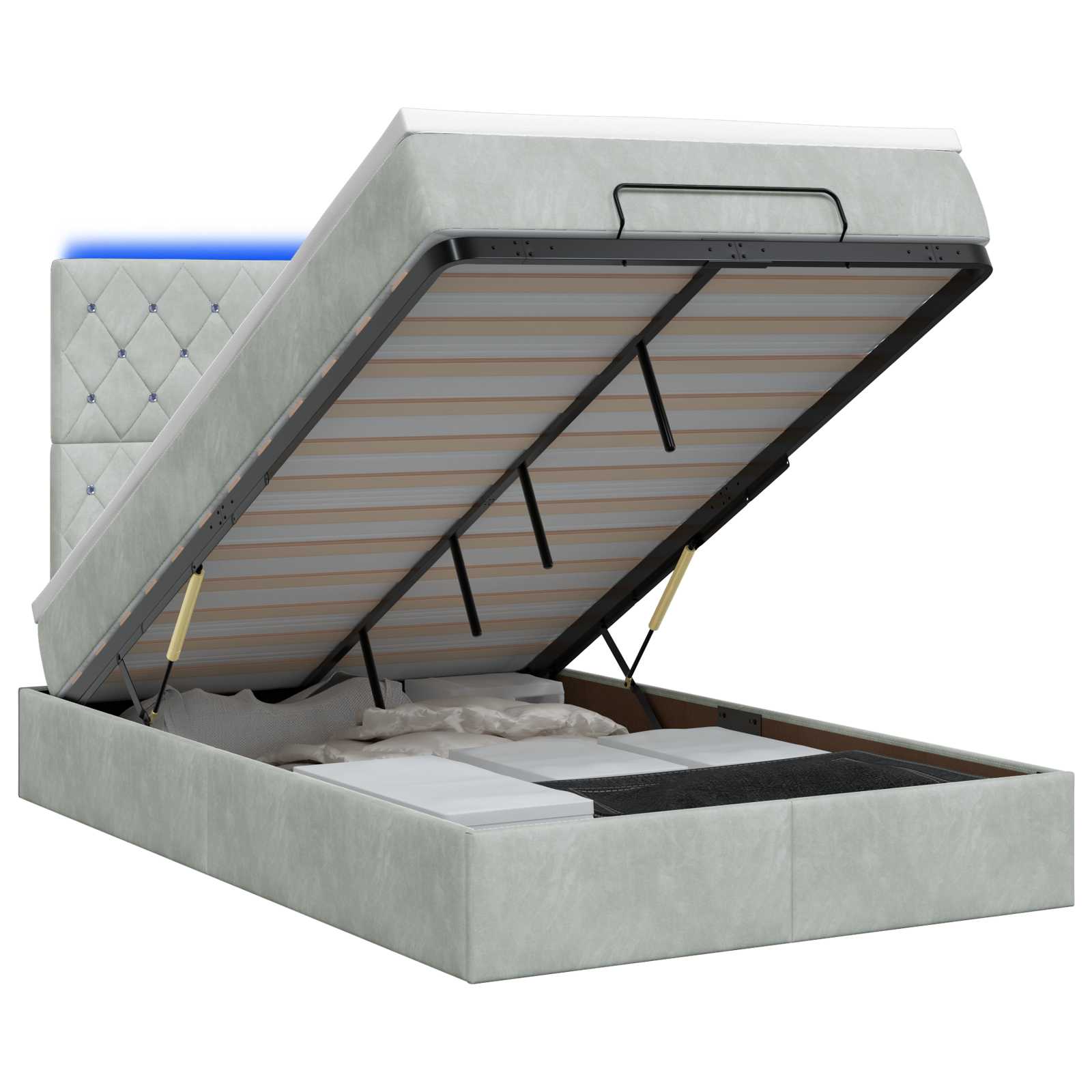 vidaXL Ottoman Bed met Matrassen en LED Lichtgrijs 120 x 200 cm, foto 3