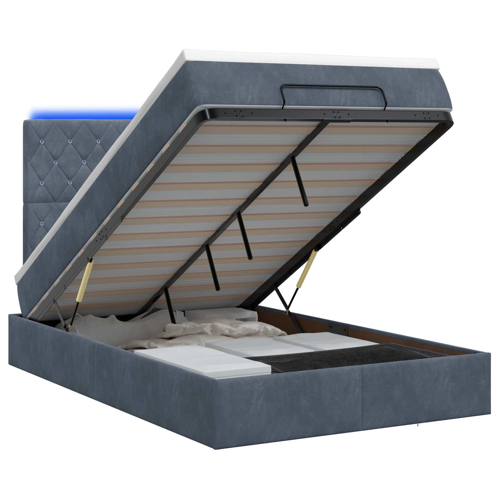 vidaXL Ottoman Bed met Matrassen en LED Donkergrijs 120 x 200 cm grijs, foto 3