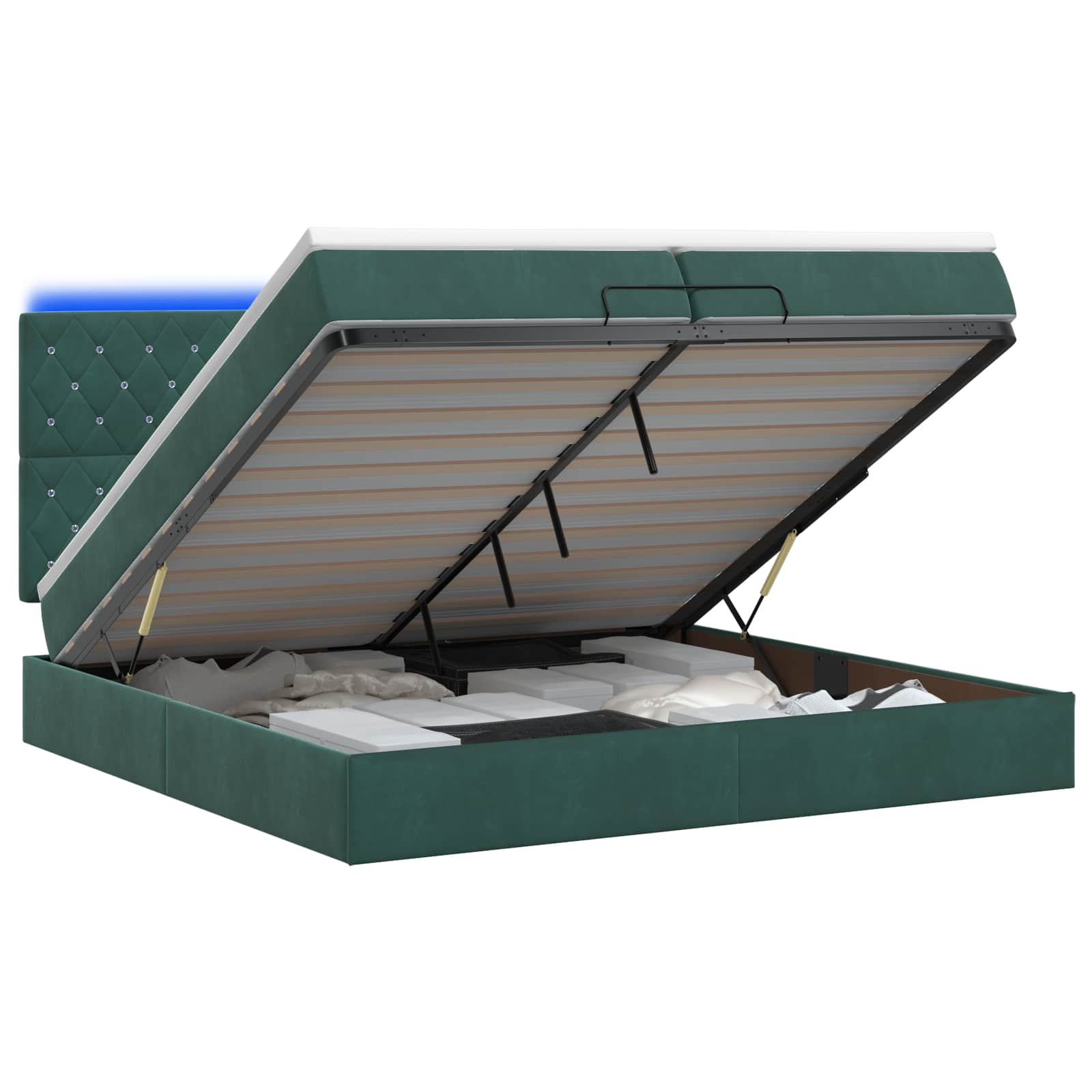 Κρεβάτι Ottoman με Στρώμα και LED Σκούρο Πράσινο 200 x 200 cm - Image 2