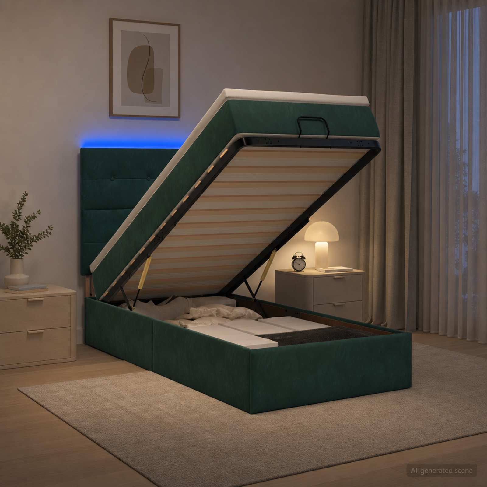 Ottoman Bed met Matrassen en LED Donkergroen 90 x 200 cm – afbeelding 1