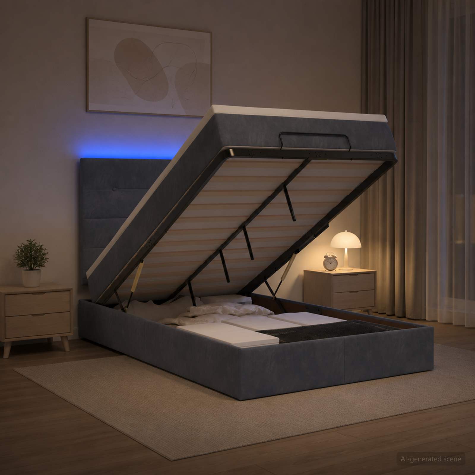 Отоман с матрак и LED с LED ленти Тъмносиво 120 x 190 cm Кадифе