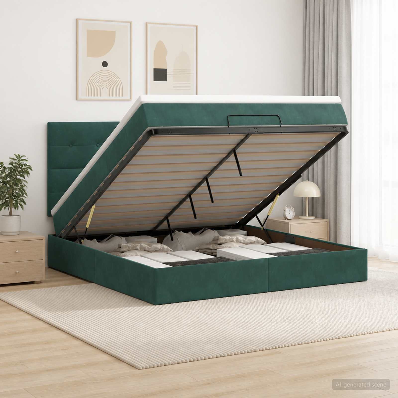 Ottoman bed met matras Donkergroen 140 x 190 cm Fluweel – afbeelding 1