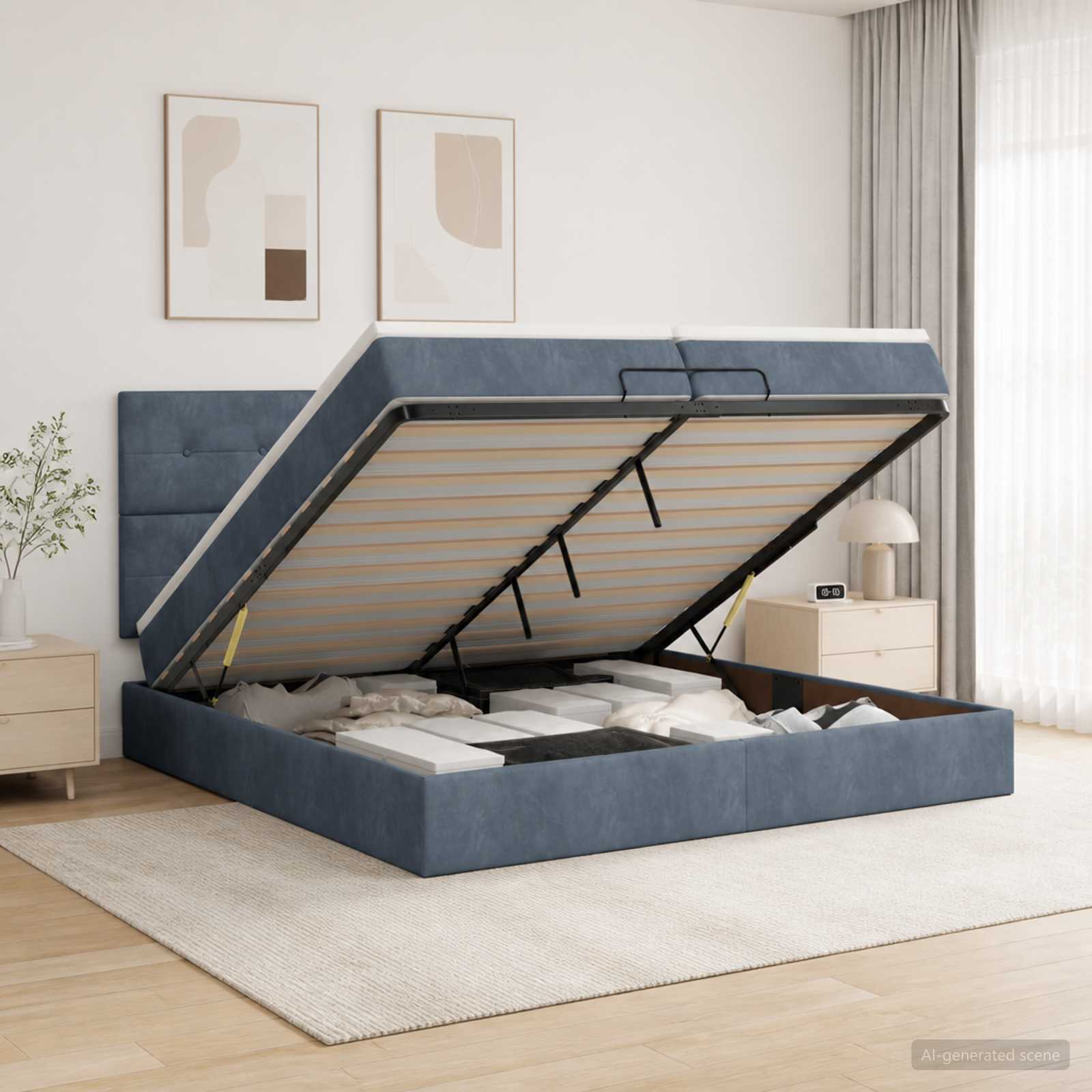 Ottoman Bed met Matrassen en LED Donkergrijs 200 x 200 cm – afbeelding 1
