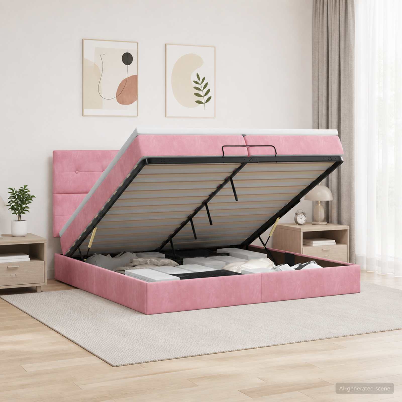 Ottoman Bed met Matrassen en LED Roze 200 x 200 cm fluweel – afbeelding 1