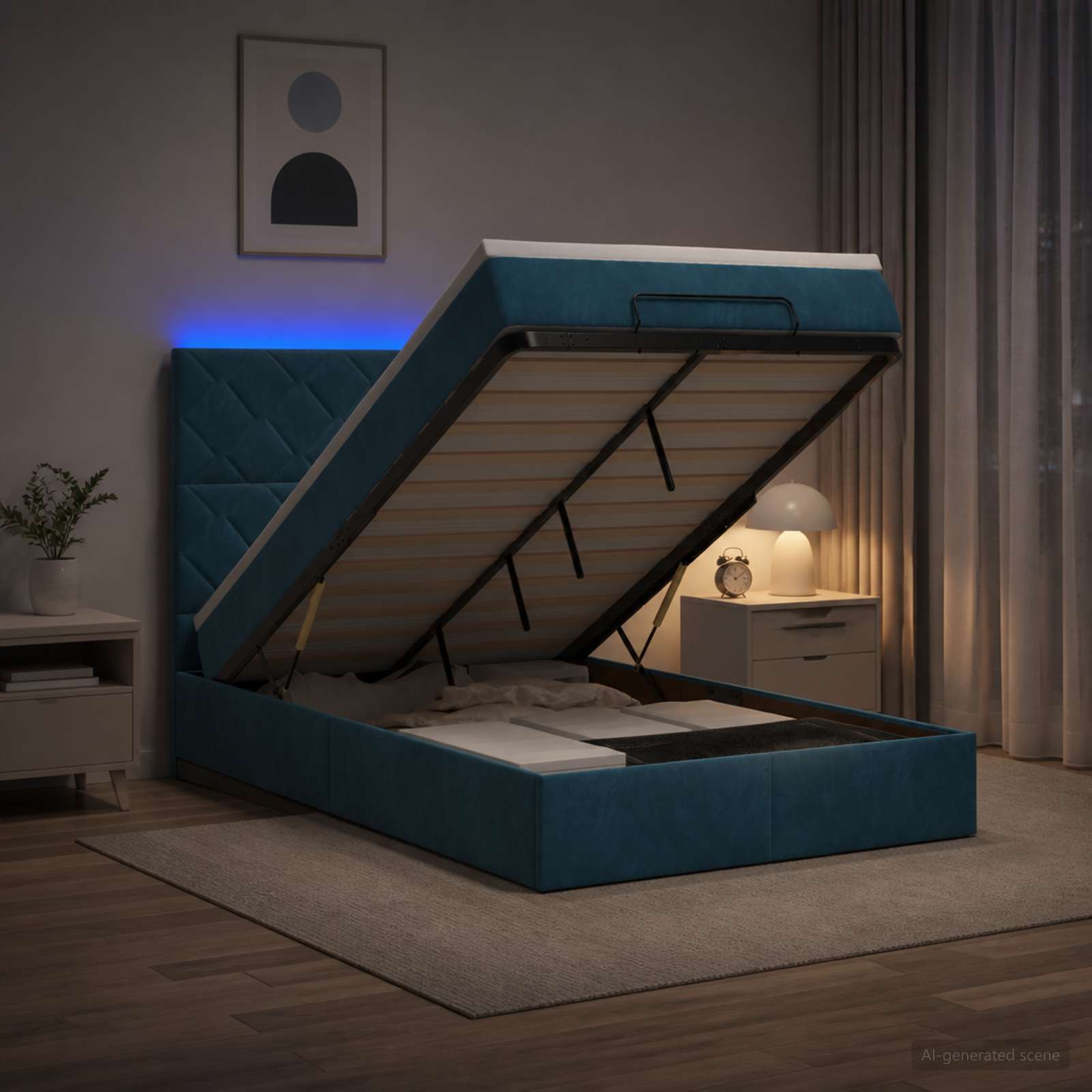 Отоман с матрак и LED с таблото Тъмносиньо 120 x 190 cm Кадифе