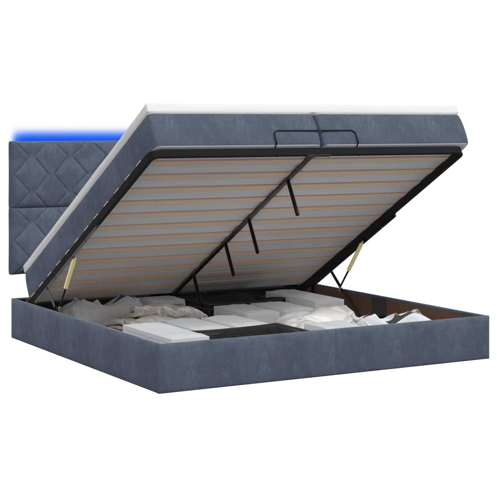 vidaXL Ottoman Bed met Matrassen en LED Donkergrijs 200 x 200 cm grijs, foto 3