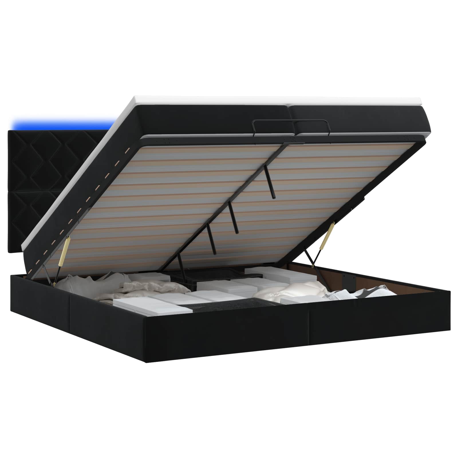 vidaXL Ottoman Bed met Matrassen en LED Zwart 200 x 200 cm fluweel, foto 3