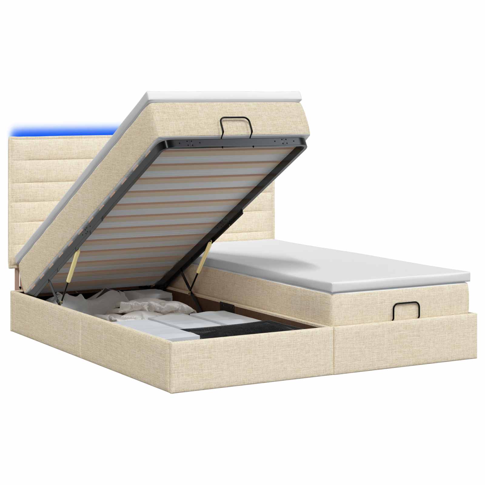 vidaXL Ottoman Bed met Matrassen en LED Crèmekleurig 200 x 200 cm Stof, foto 3
