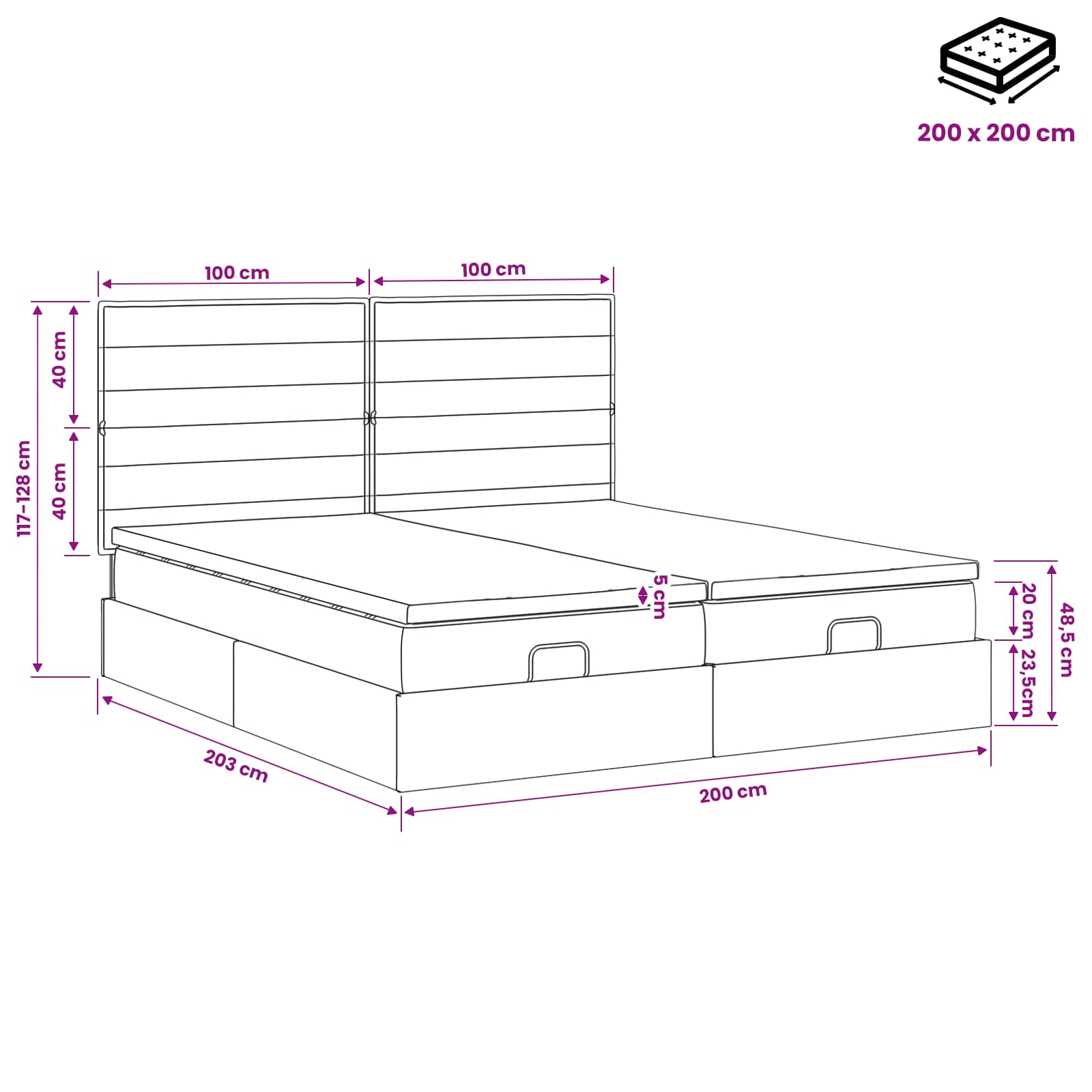 Otomanska postelja z vzmetnico in LED Krem 200 x 200 cm Blago