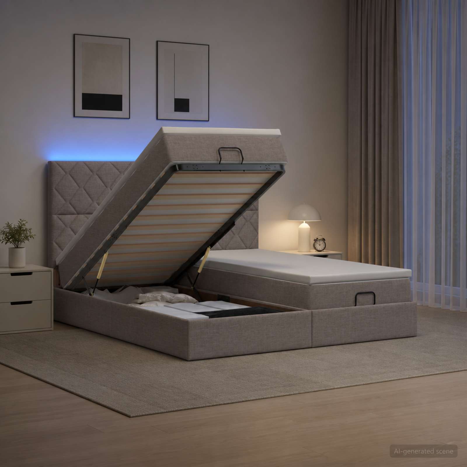 Отоман с матрак и LED с LED ленти Таупе 160 x 200 cm Текстил