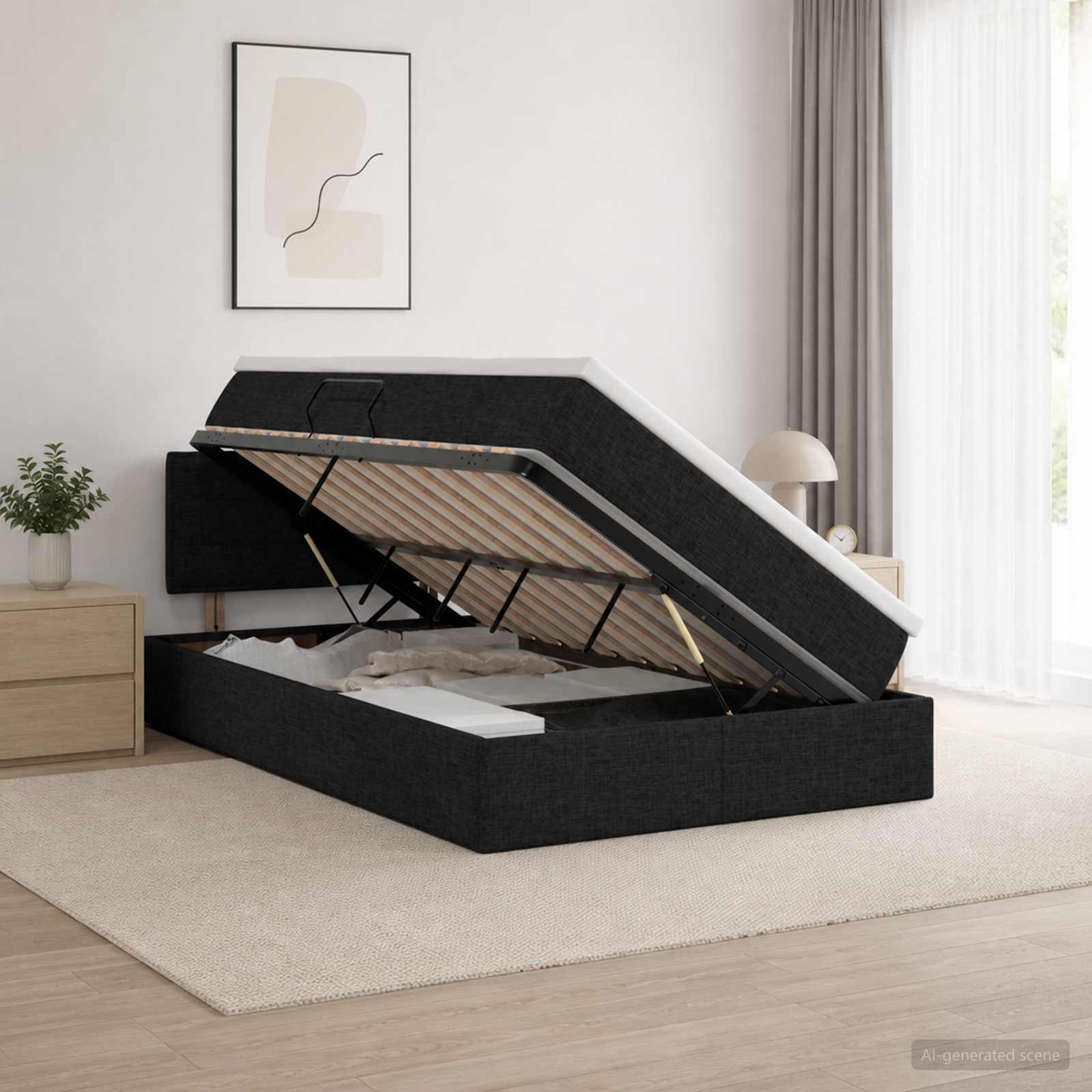 LED Opslagbed met Matras Zwart 120 x 200 cm Stof – afbeelding 1