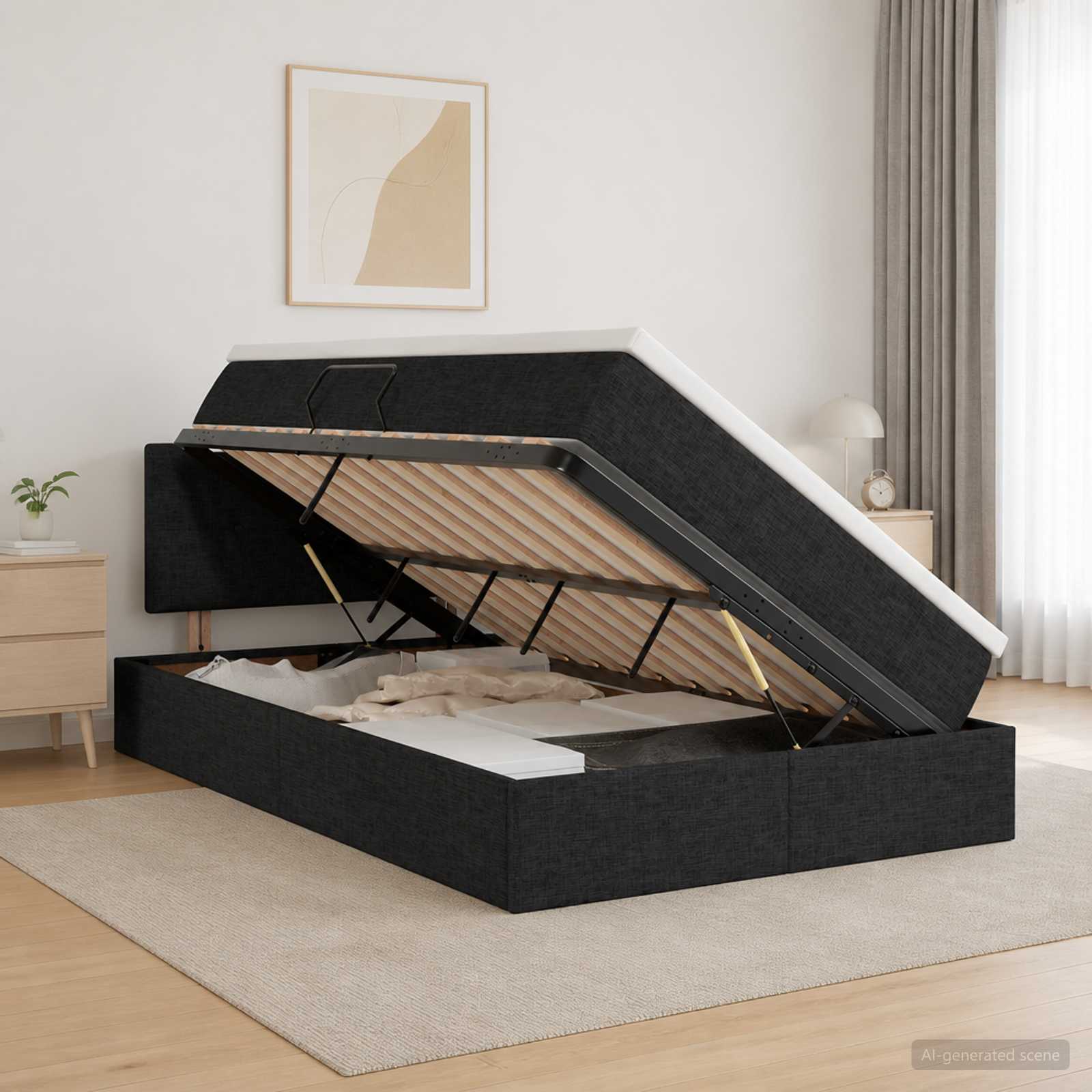 LED Opslagbed met Matras Zwart 120 x 200 cm Stof – afbeelding 1
