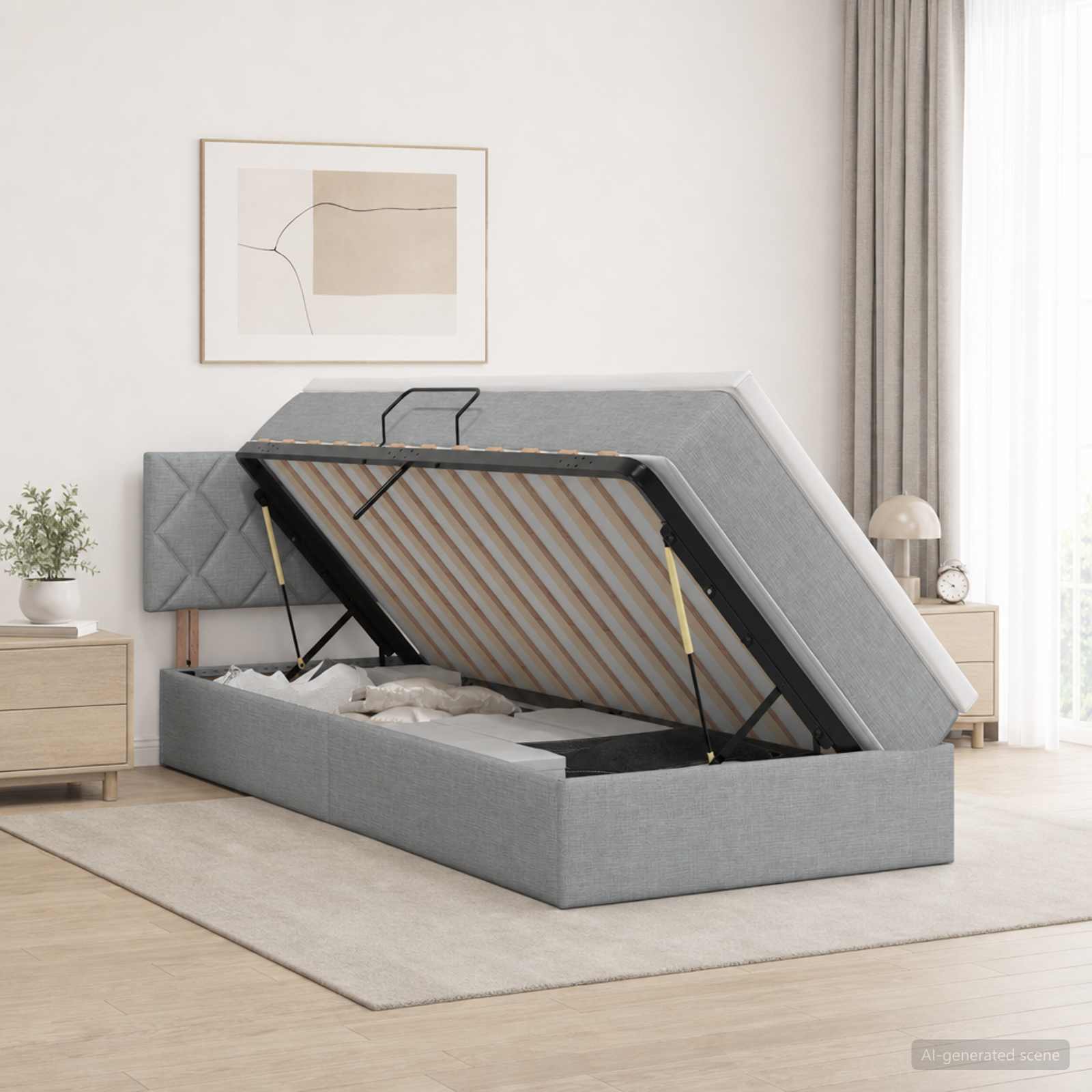 Opbergbed met matras Lichtgrijs 90 x 190 cm fluweel – afbeelding 1