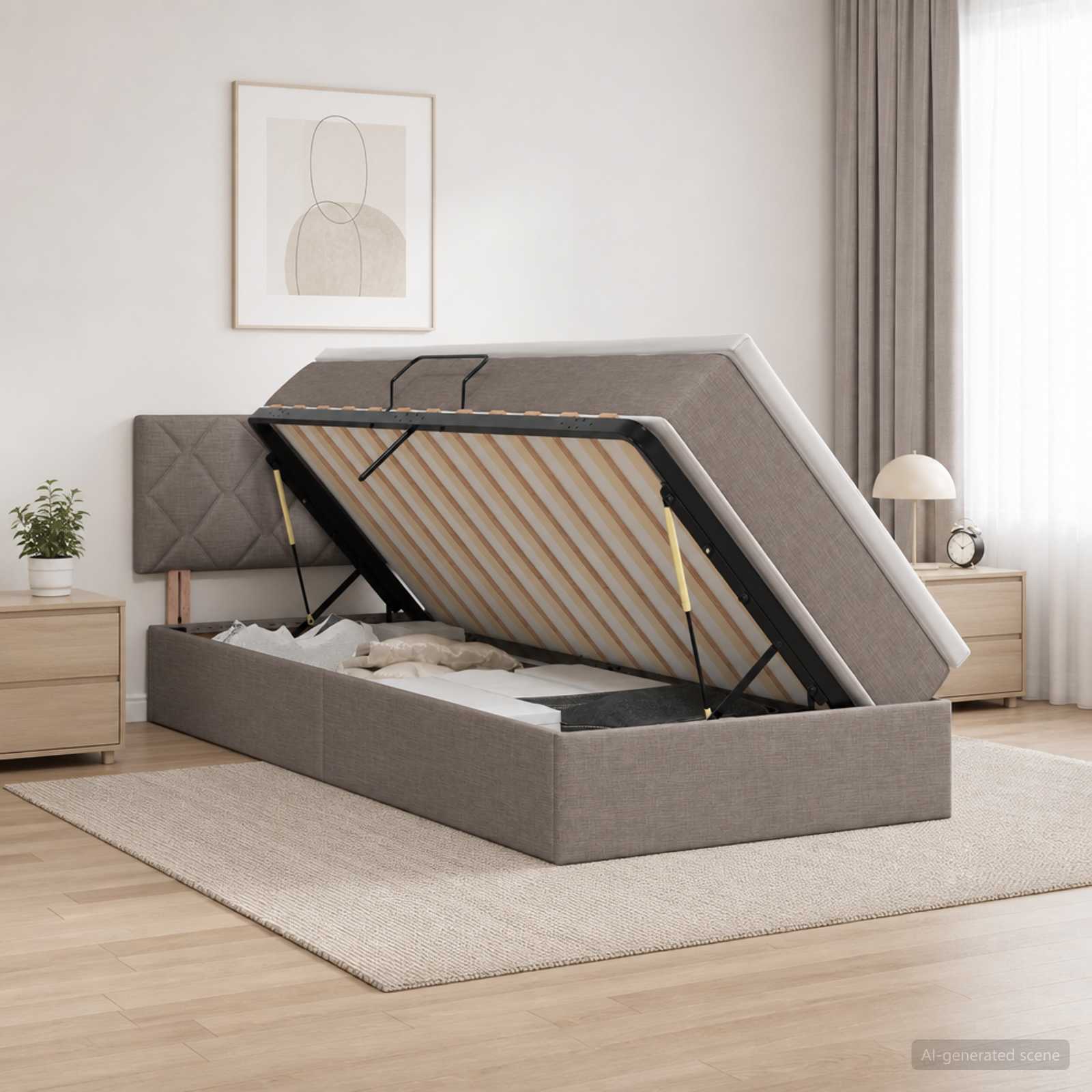 Opbergbed met matras met hoofdeinde Taupe 90 x 190 cm fluweel – afbeelding 1