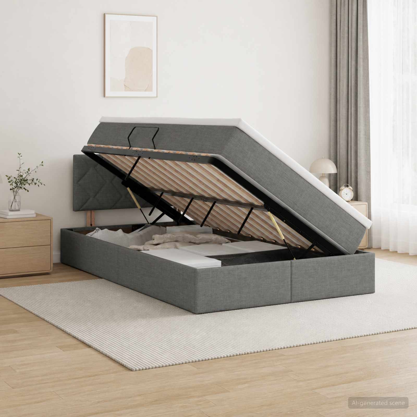 Opbergbed met matras Donkergrijs 120 x 200 cm fluweel – afbeelding 1