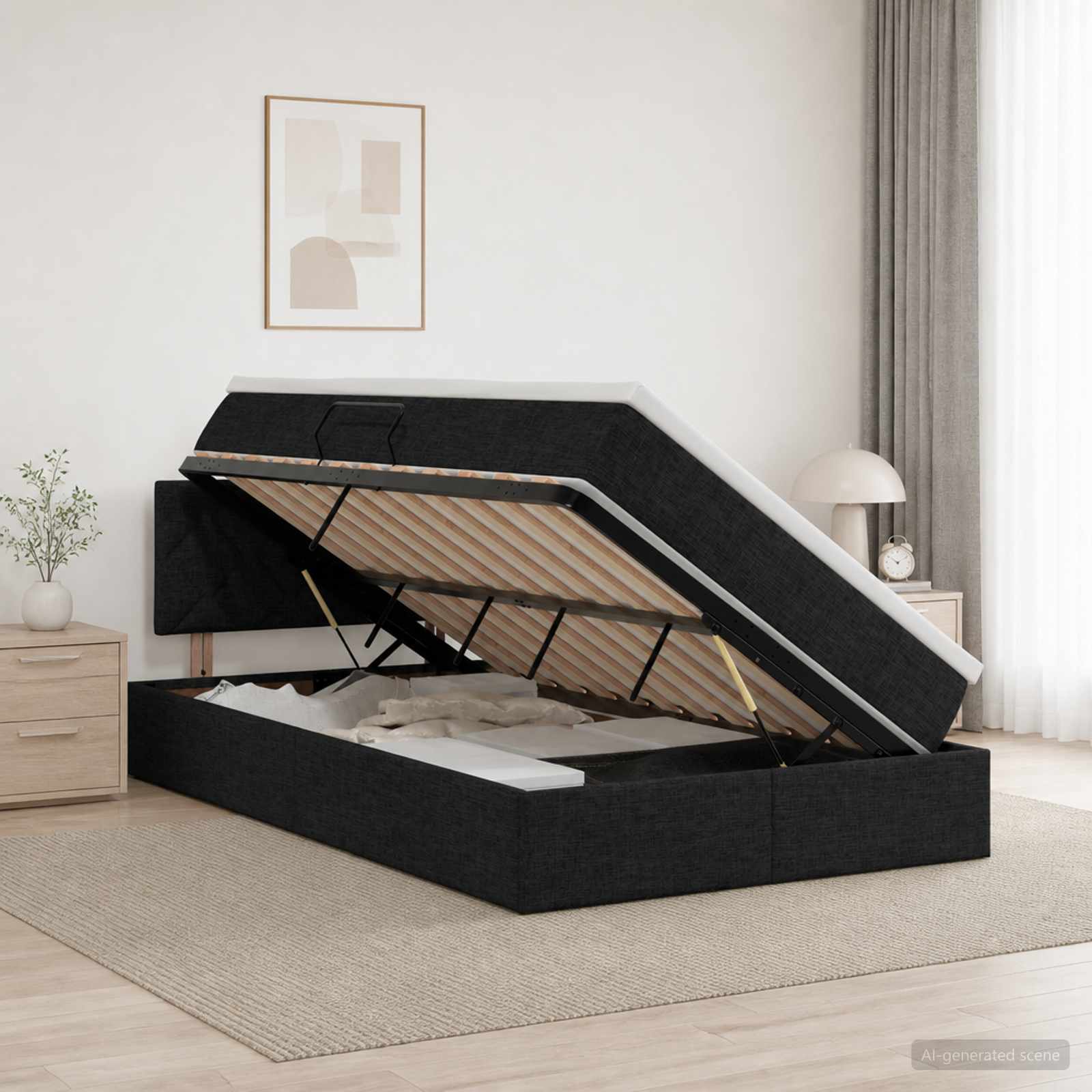 LED Opslagbed met Matras Zwart 120 x 200 cm Stof – afbeelding 1