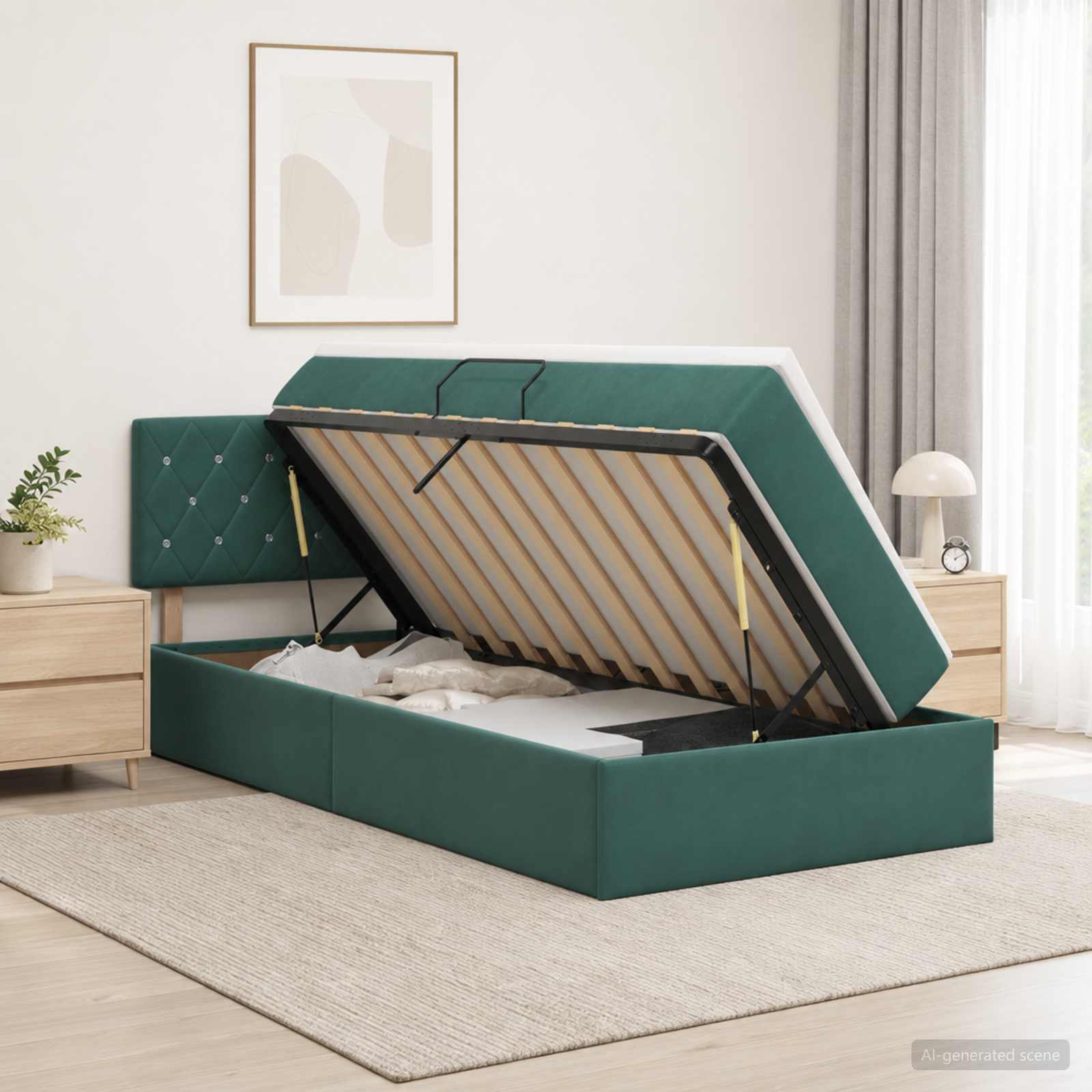 Opslag bed met hoofdeinde Donkergroen 90 x 200 cm Fluweel – afbeelding 1