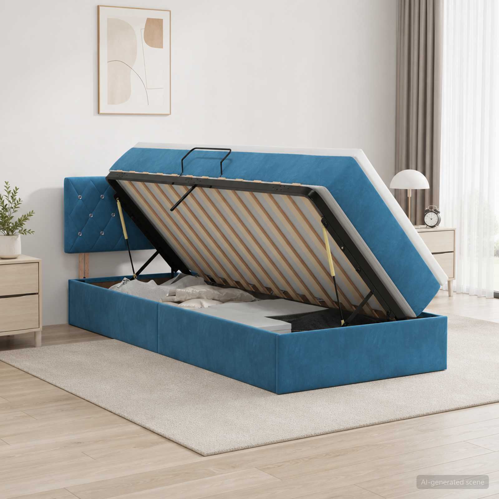 Opslag bed met hoofdeinde Donkerblauw 100 x 200 cm Fluweel – afbeelding 1