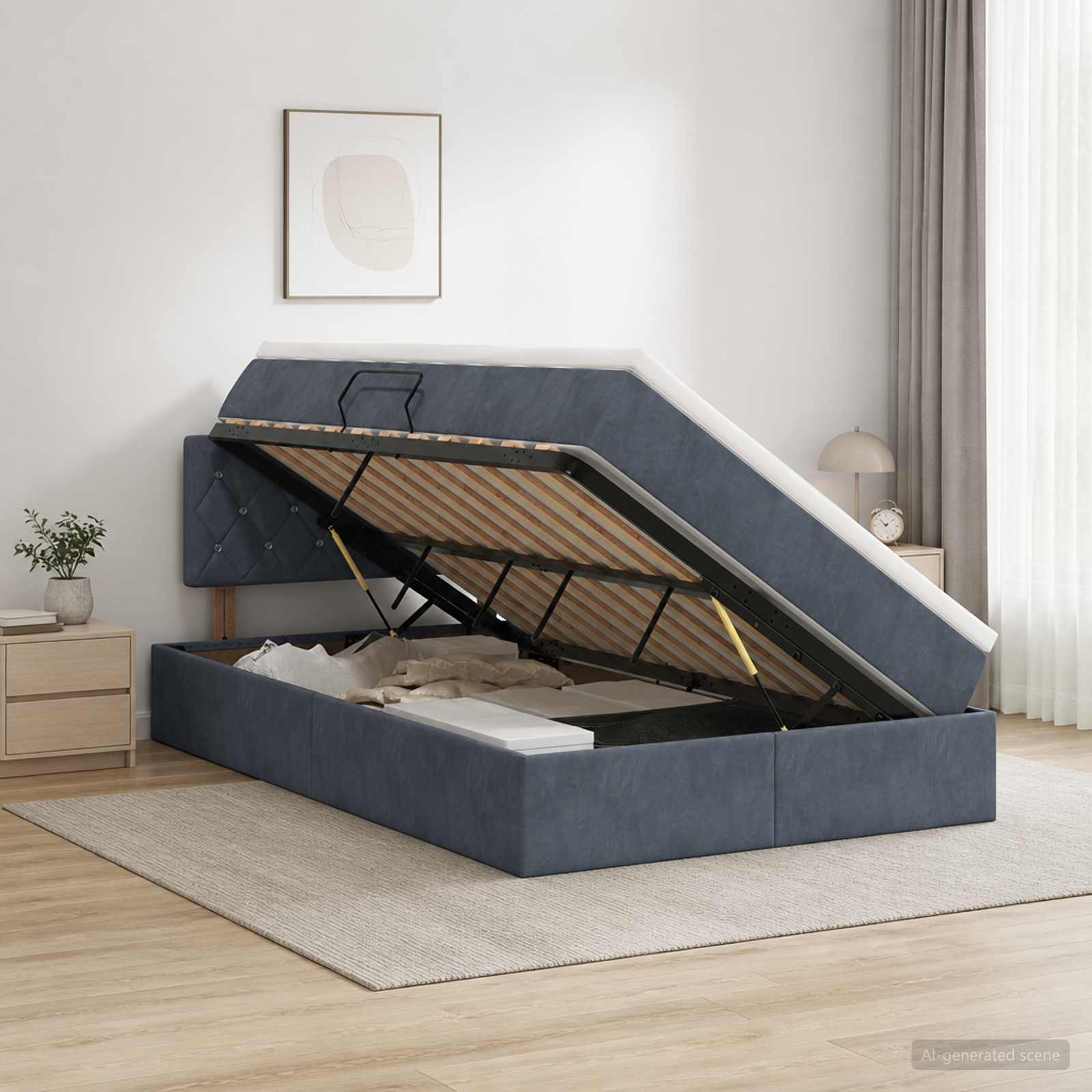 LED Opslagbed met Matras Donkergrijs 120 x 200 cm Fluweel – afbeelding 1