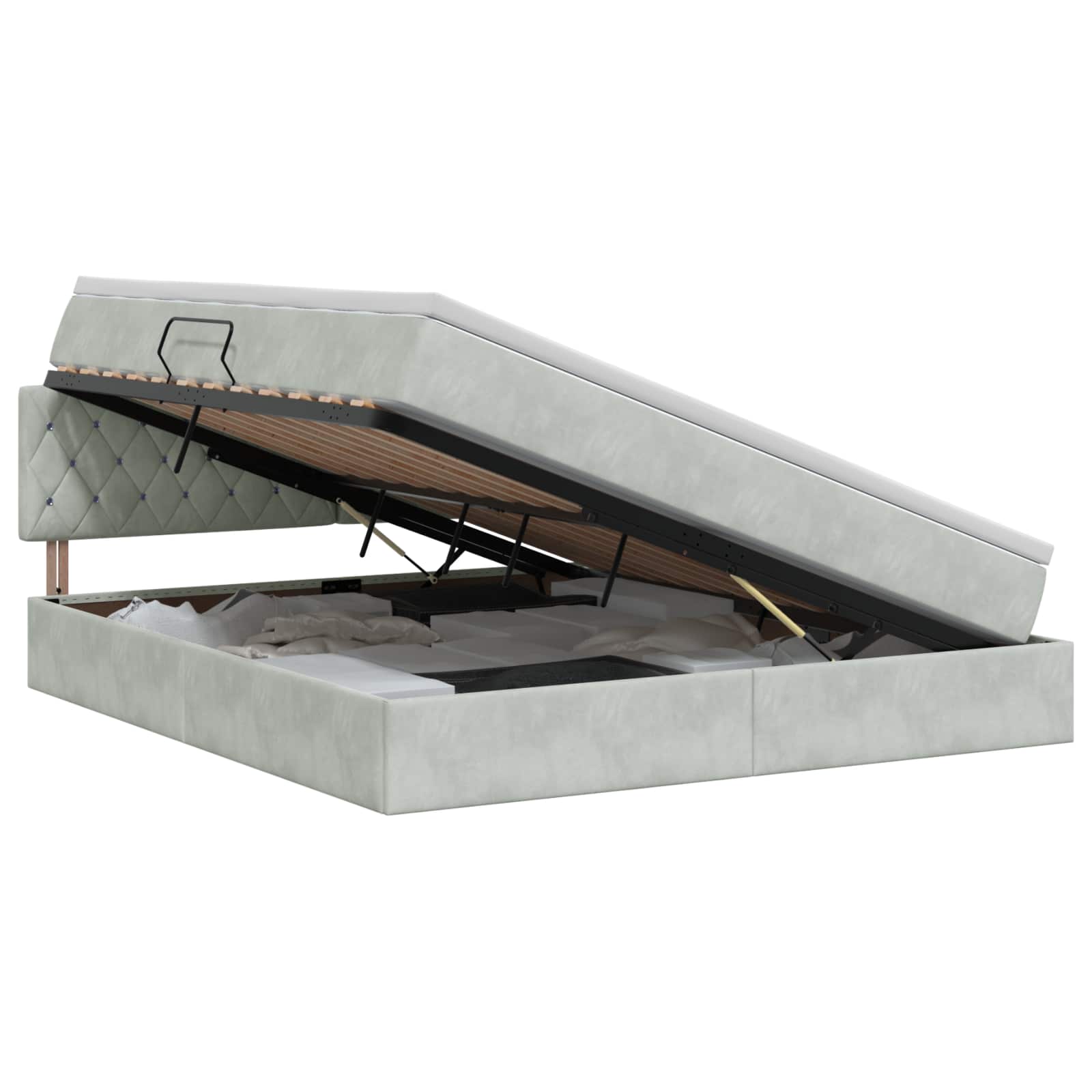 Opslag bed met hoofdeinde Lichtgrijs 140 x 200 cm Fluweel – afbeelding 1