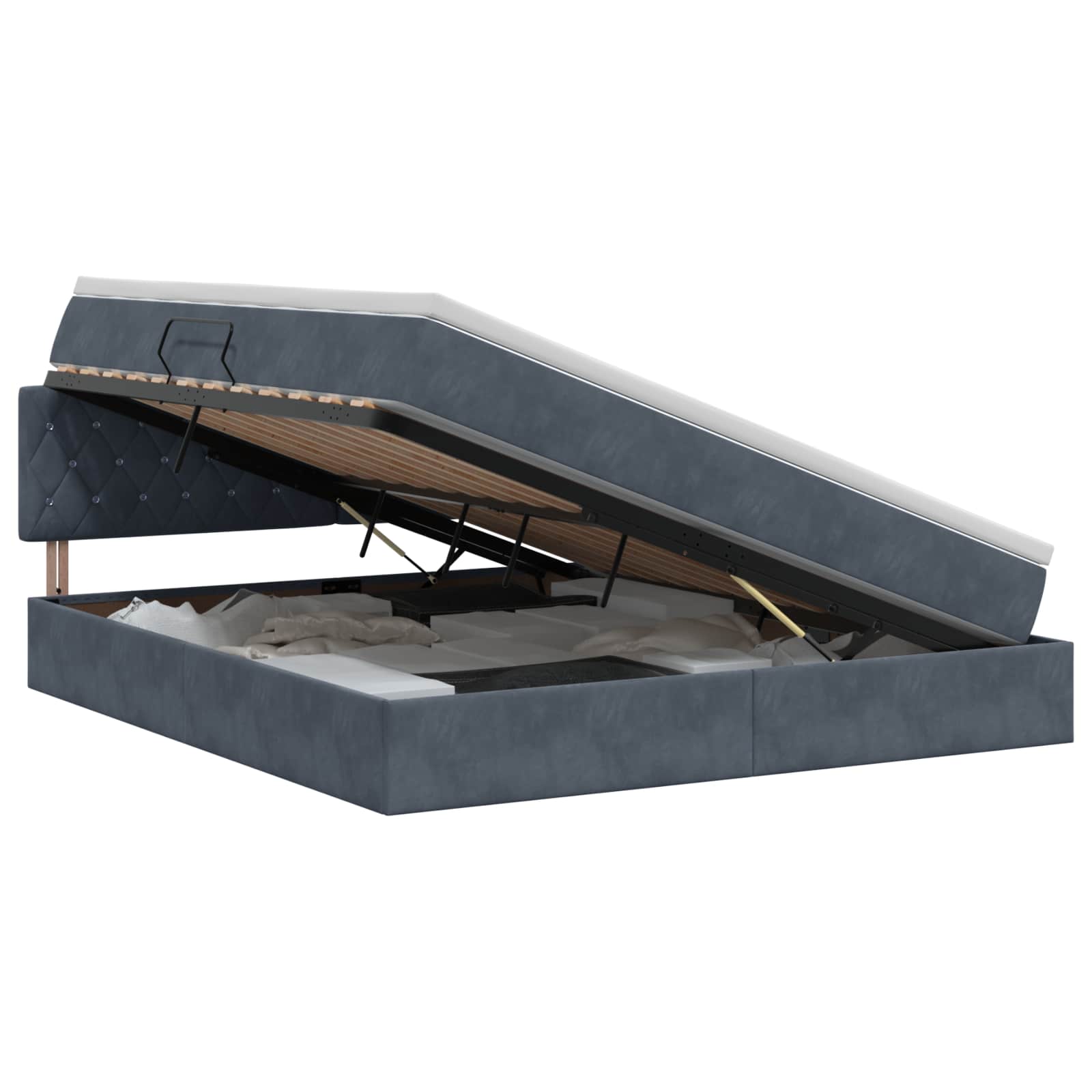 Opslag bed met hoofdeinde Donkergrijs 180 x 200 cm Fluweel – afbeelding 1