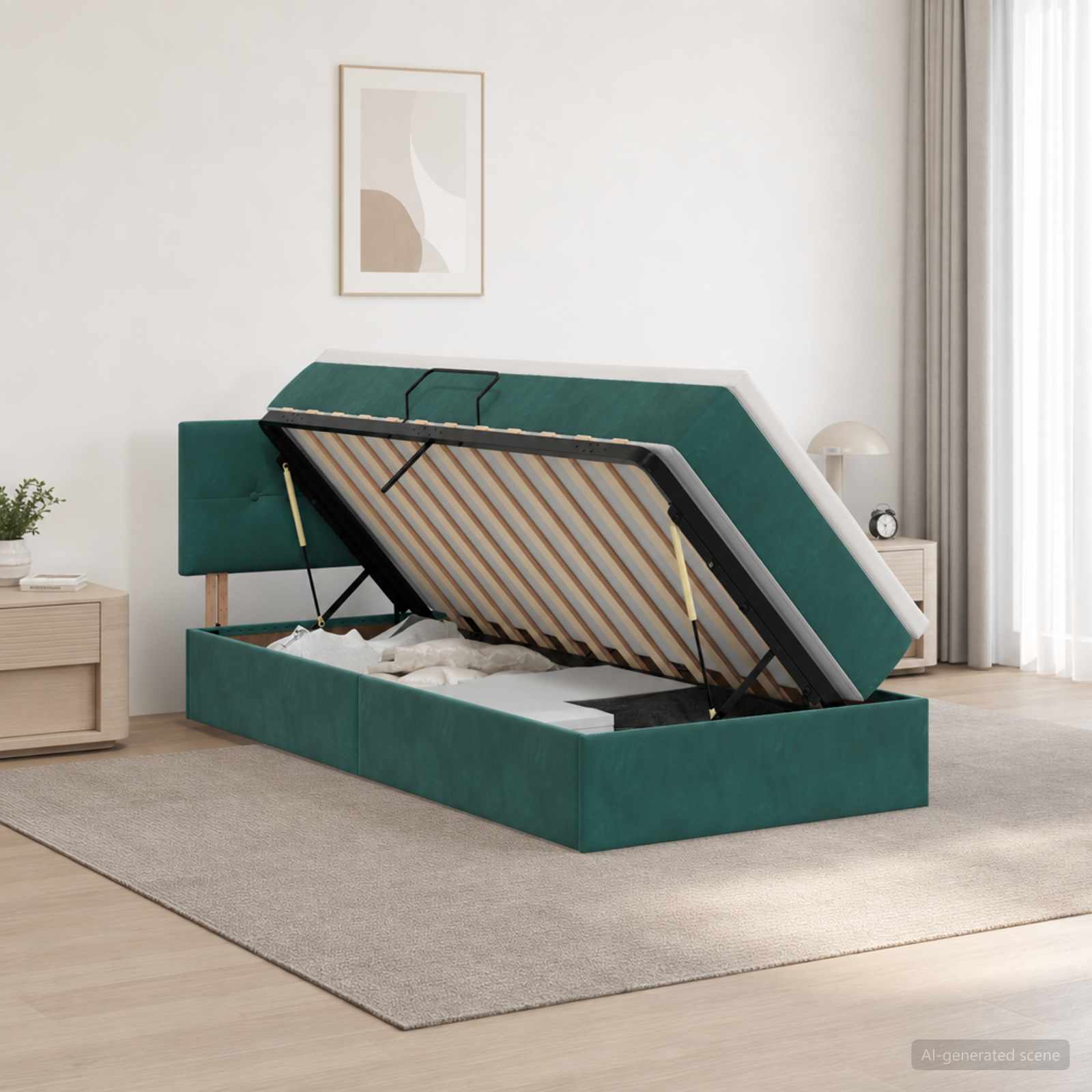 Opslag bed met hoofdeinde Donkergroen 90 x 190 cm Fluweel – afbeelding 1