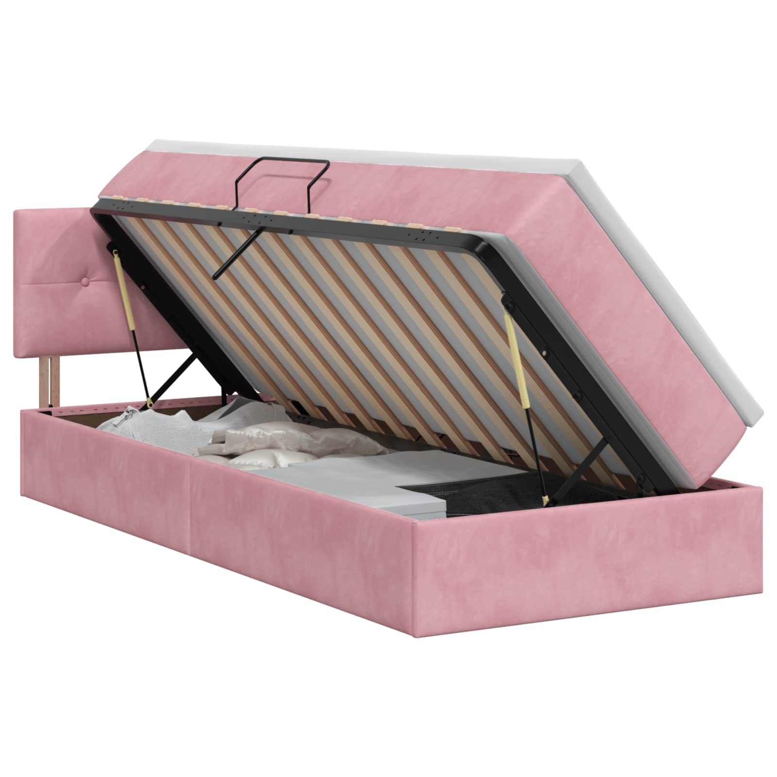 vidaXL Opslag bed met hoofdeinde Roze 90 x 200 cm Fluweel, foto 3