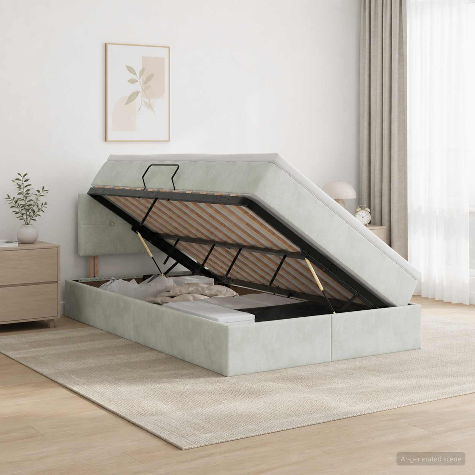 Opslag bed met hoofdeinde Lichtgrijs 120 x 200 cm Fluweel – afbeelding 1