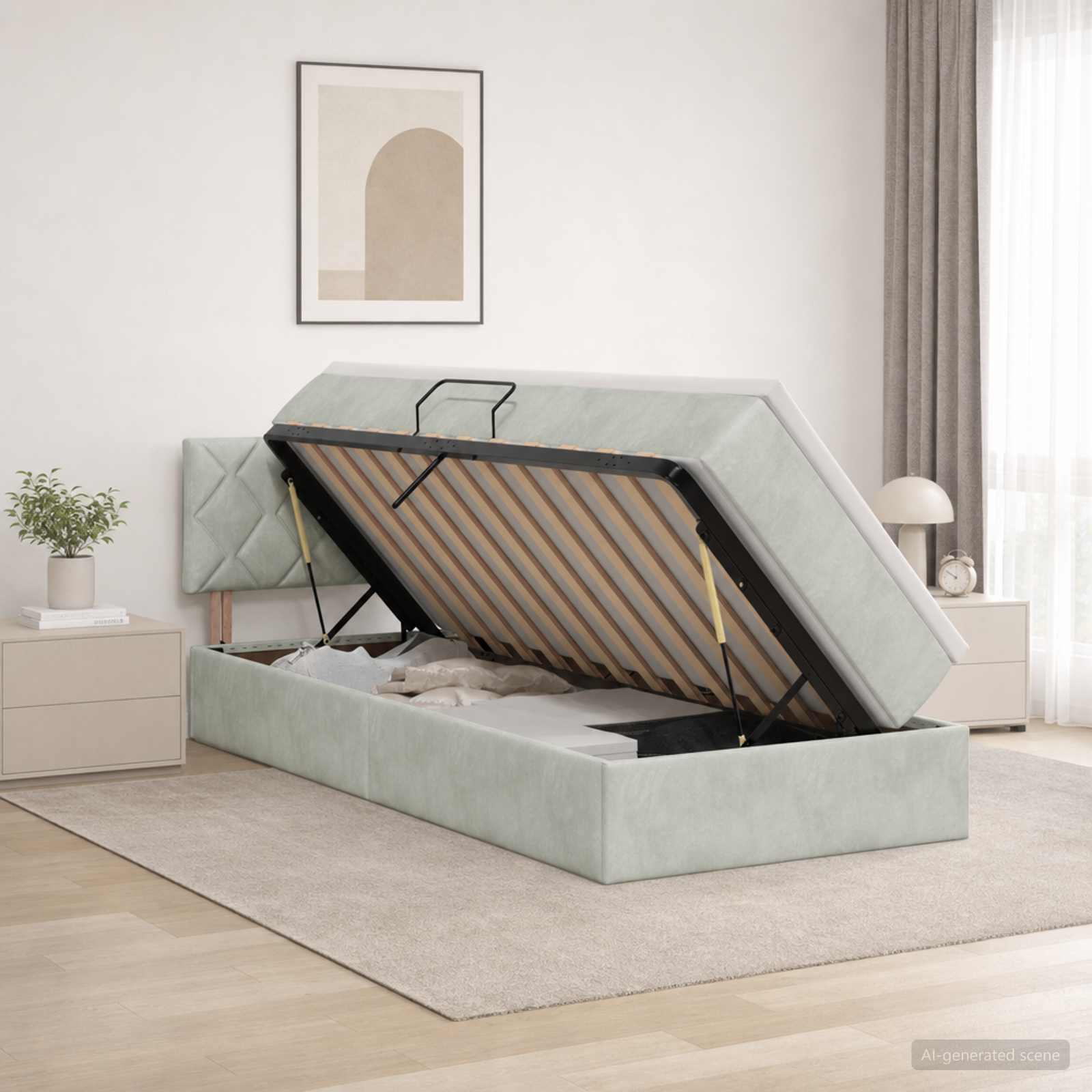 Opslag bed met hoofdeinde Lichtgrijs 90 x 190 cm Fluweel – afbeelding 1